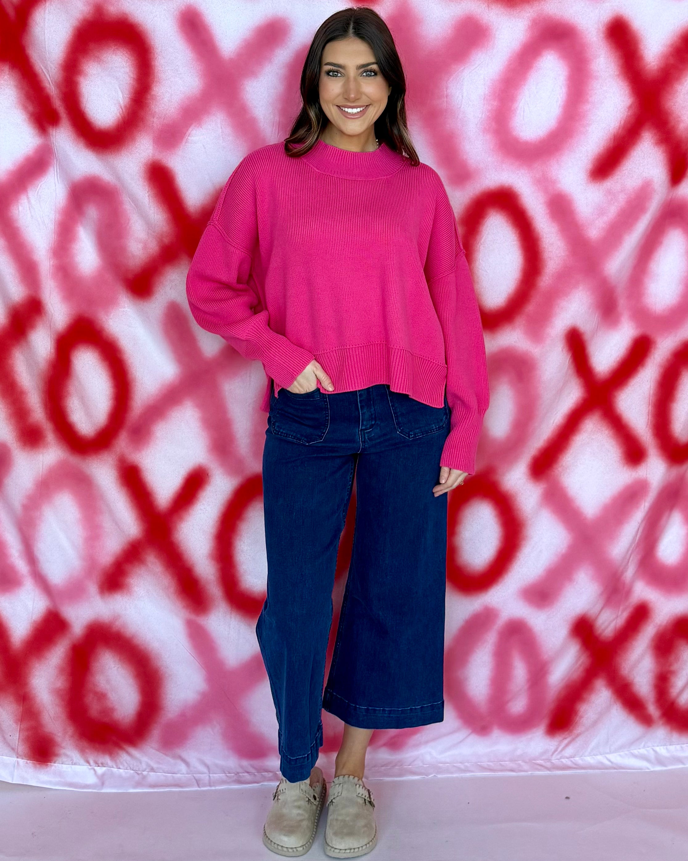 Your Day Fuchsia Wide Neck Band Sweater-Shop-Womens-Boutique-Clothing