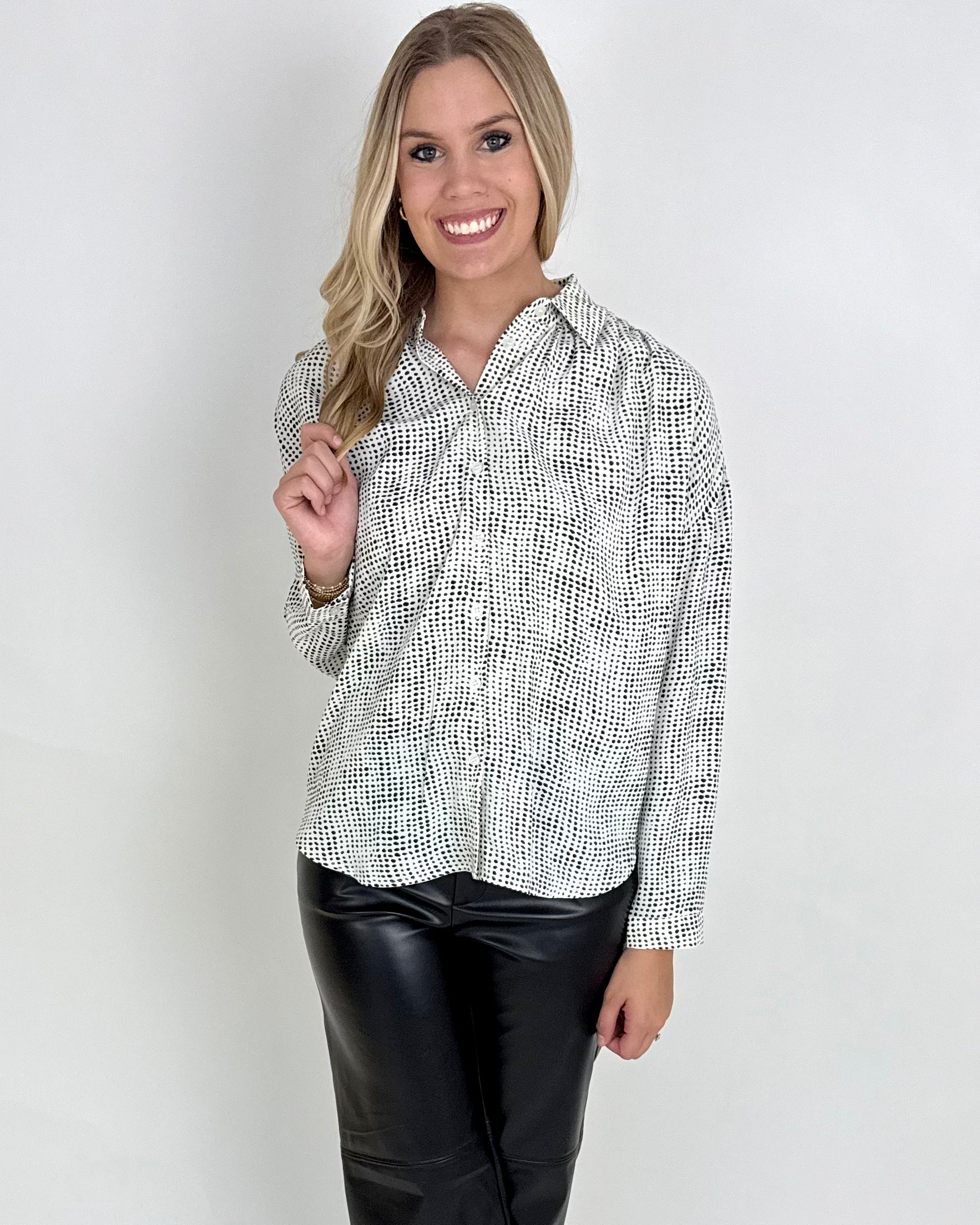 All I Want White Dot Print Top-Shop-Womens-Boutique-Clothing