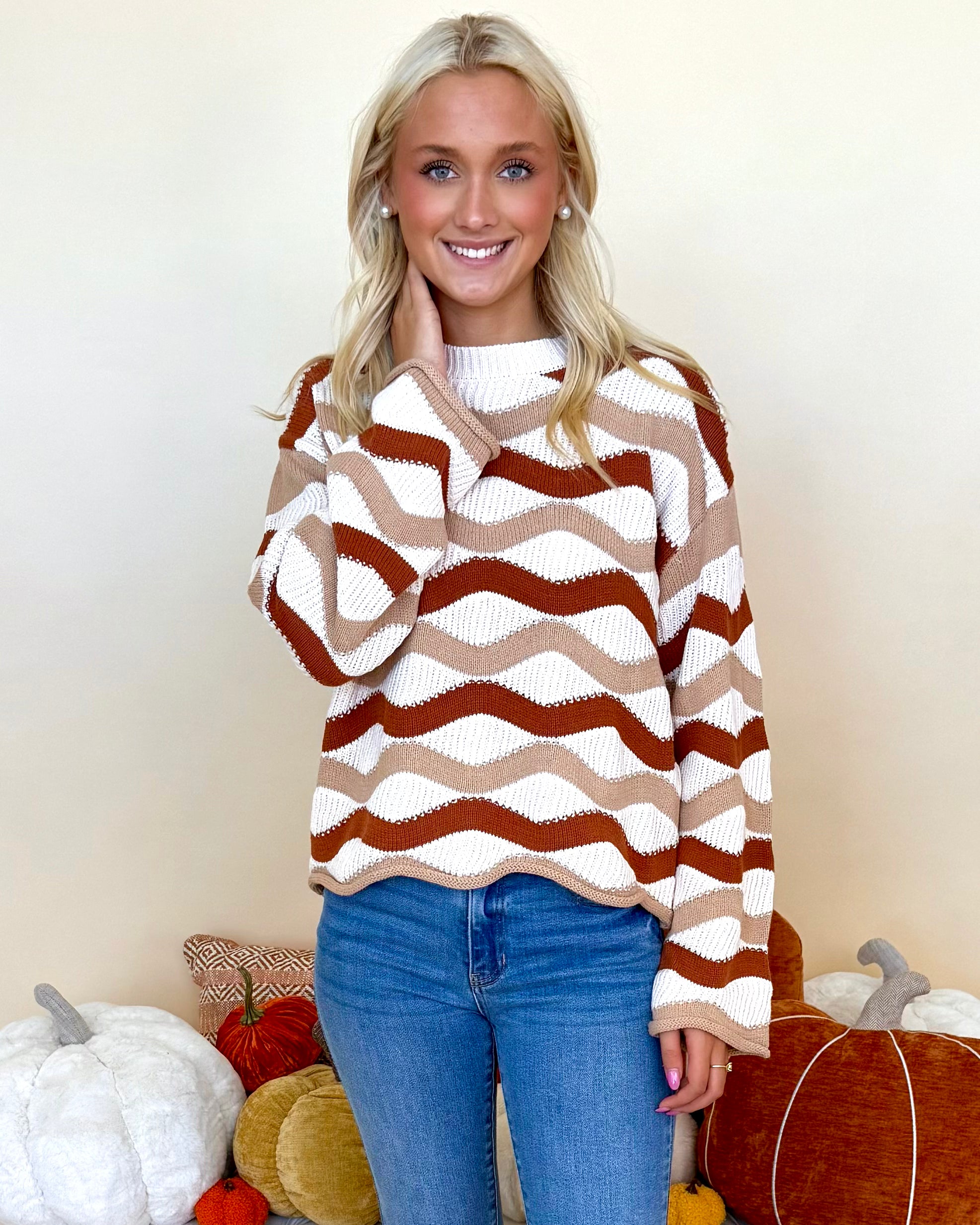 Crazy For It Taupe/Caramel Wavy Sweater-Shop-Womens-Boutique-Clothing