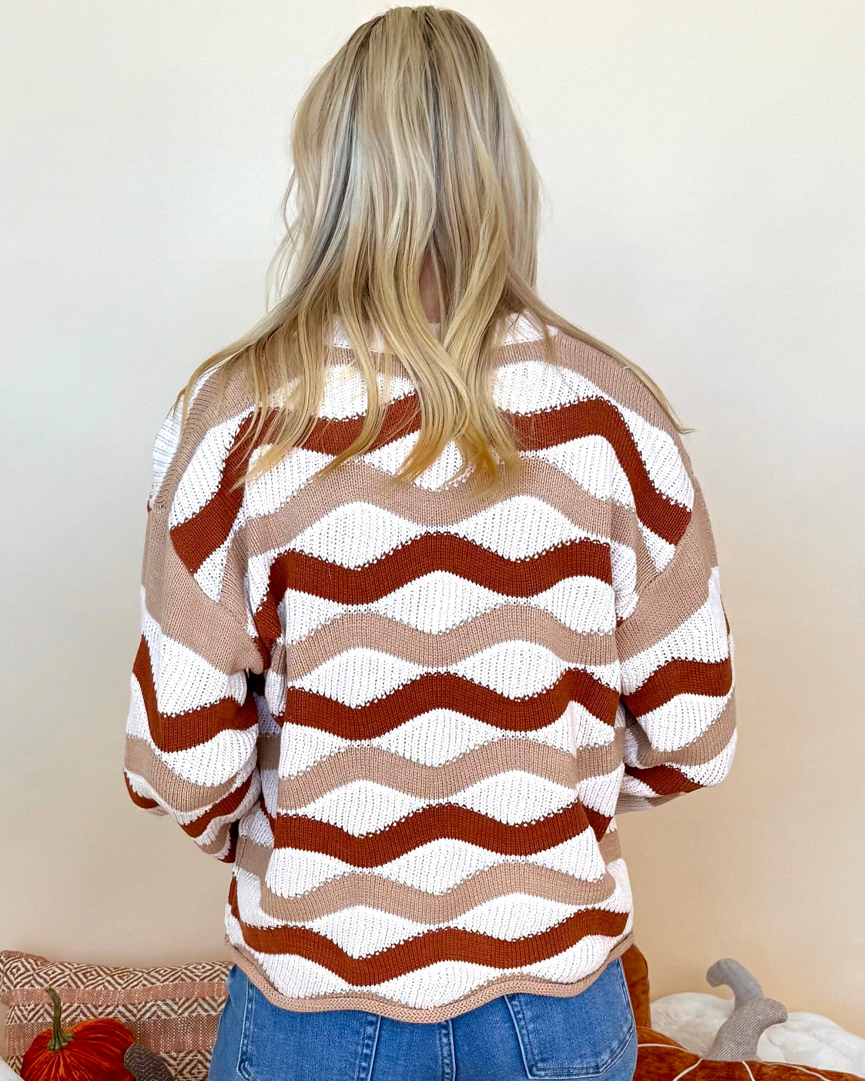 Crazy For It Taupe/Caramel Wavy Sweater-Shop-Womens-Boutique-Clothing