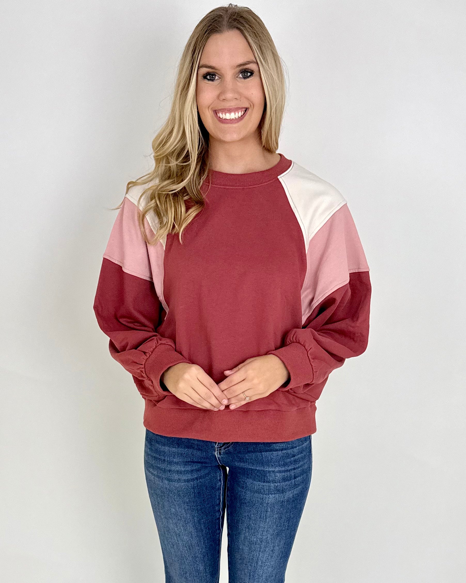 Turn Back Dark Pink Colorblock Sweatshirt-Shop-Womens-Boutique-Clothing