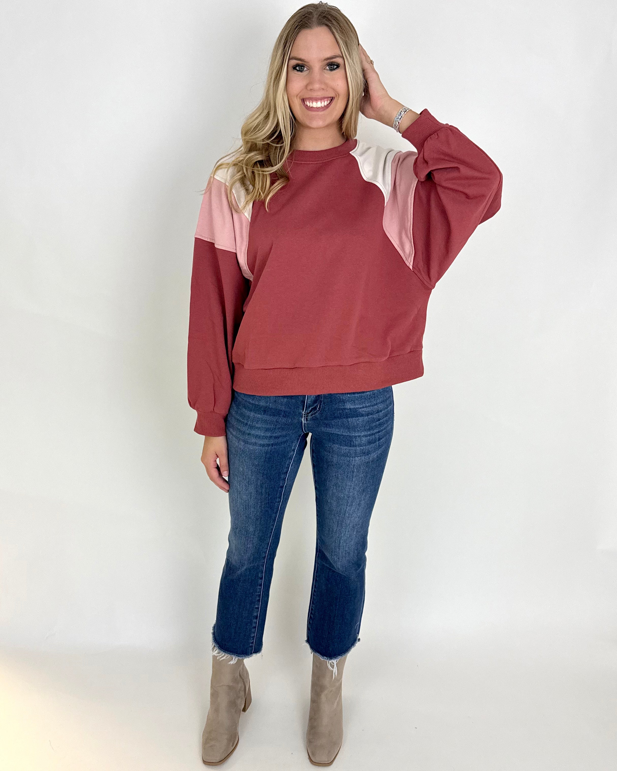 Turn Back Dark Pink Colorblock Sweatshirt-Shop-Womens-Boutique-Clothing