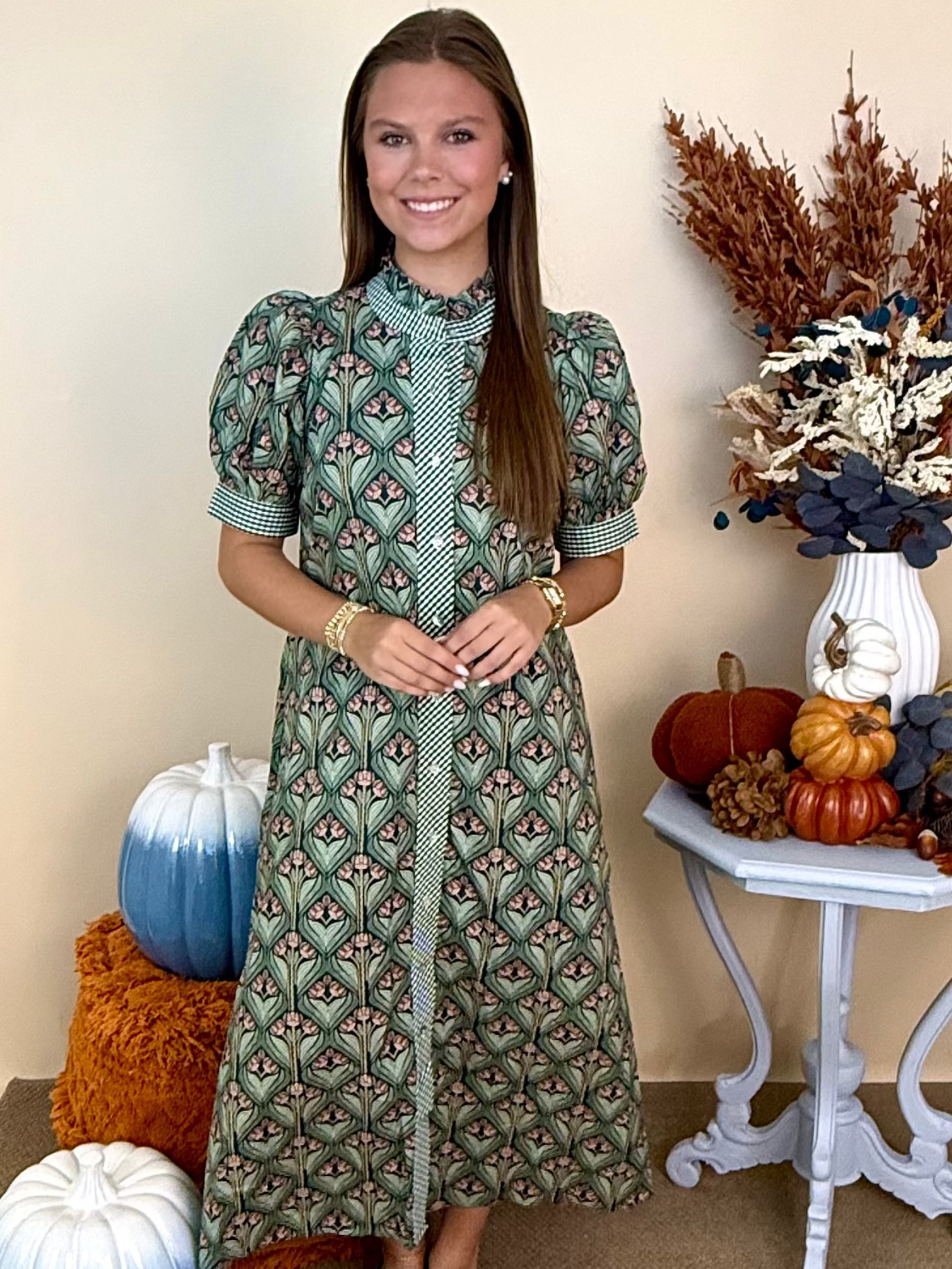 All Smiles H Green Abstract Gingham Midi Dress-Shop-Womens-Boutique-Clothing