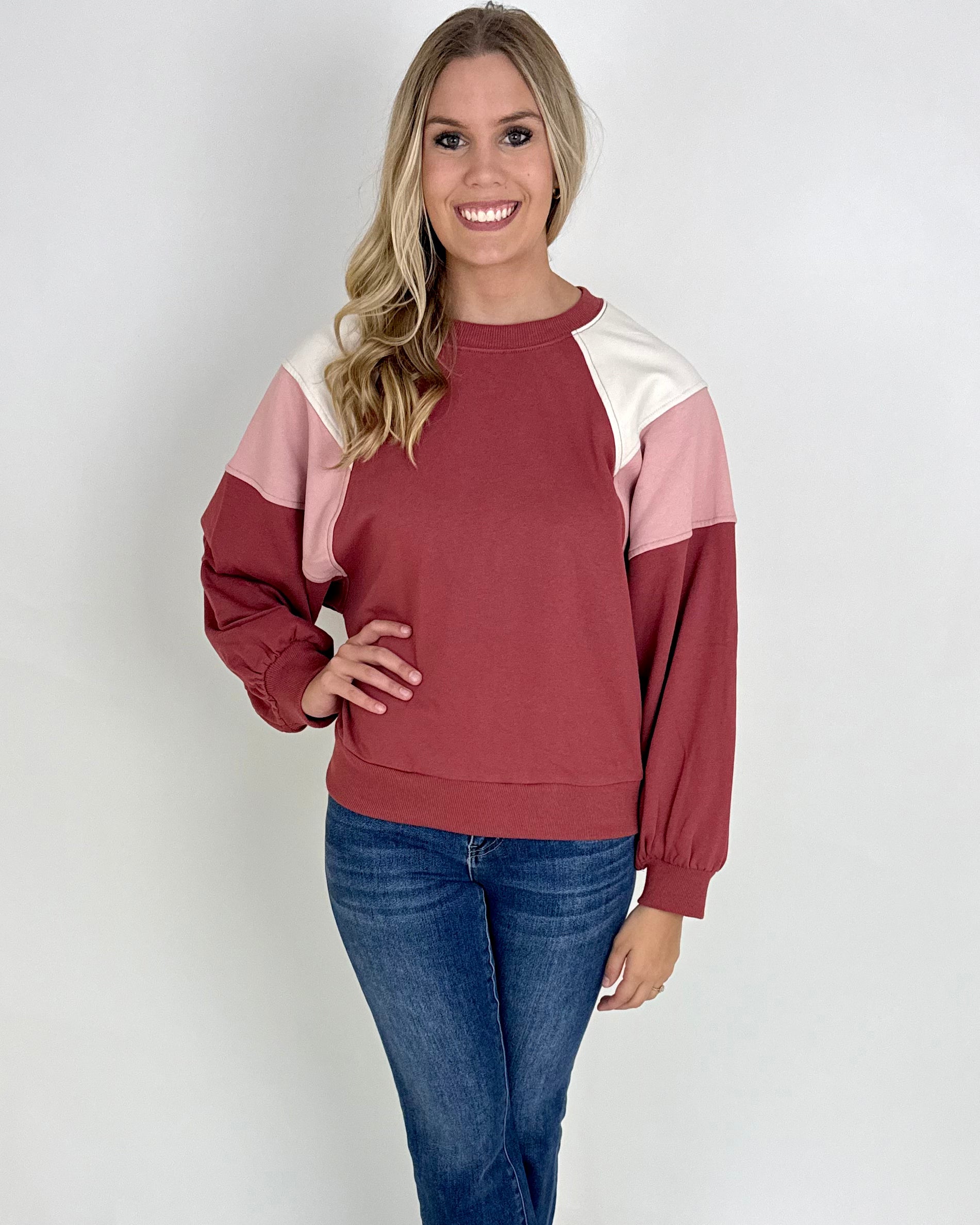 Turn Back Dark Pink Colorblock Sweatshirt-Shop-Womens-Boutique-Clothing