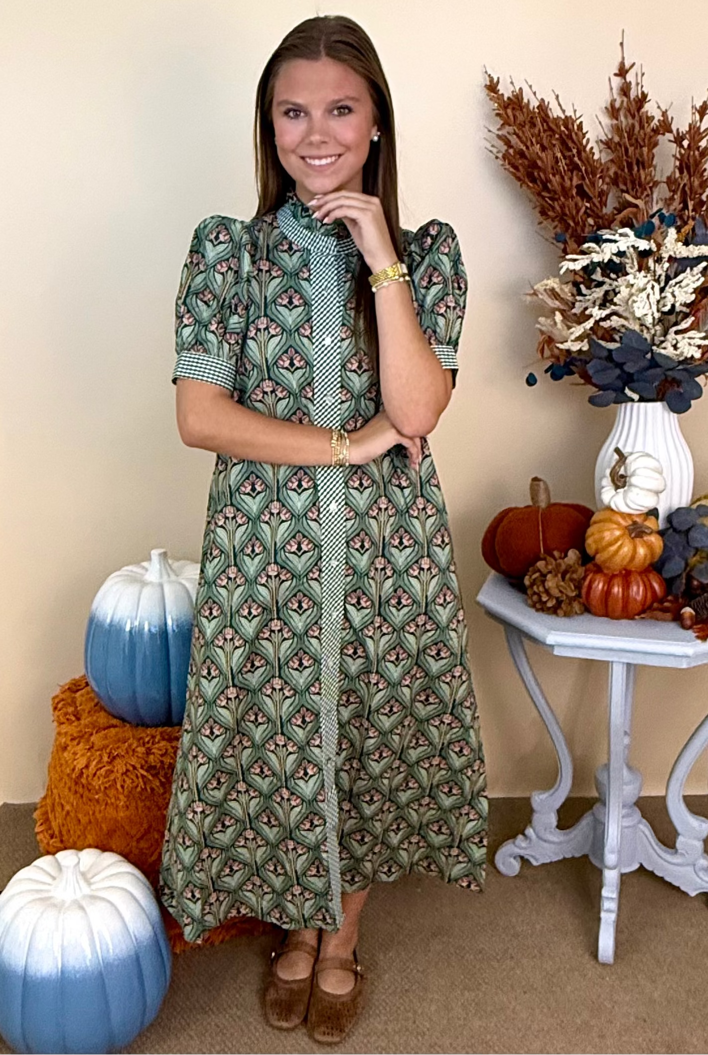 All Smiles H Green Abstract Gingham Midi Dress-Shop-Womens-Boutique-Clothing