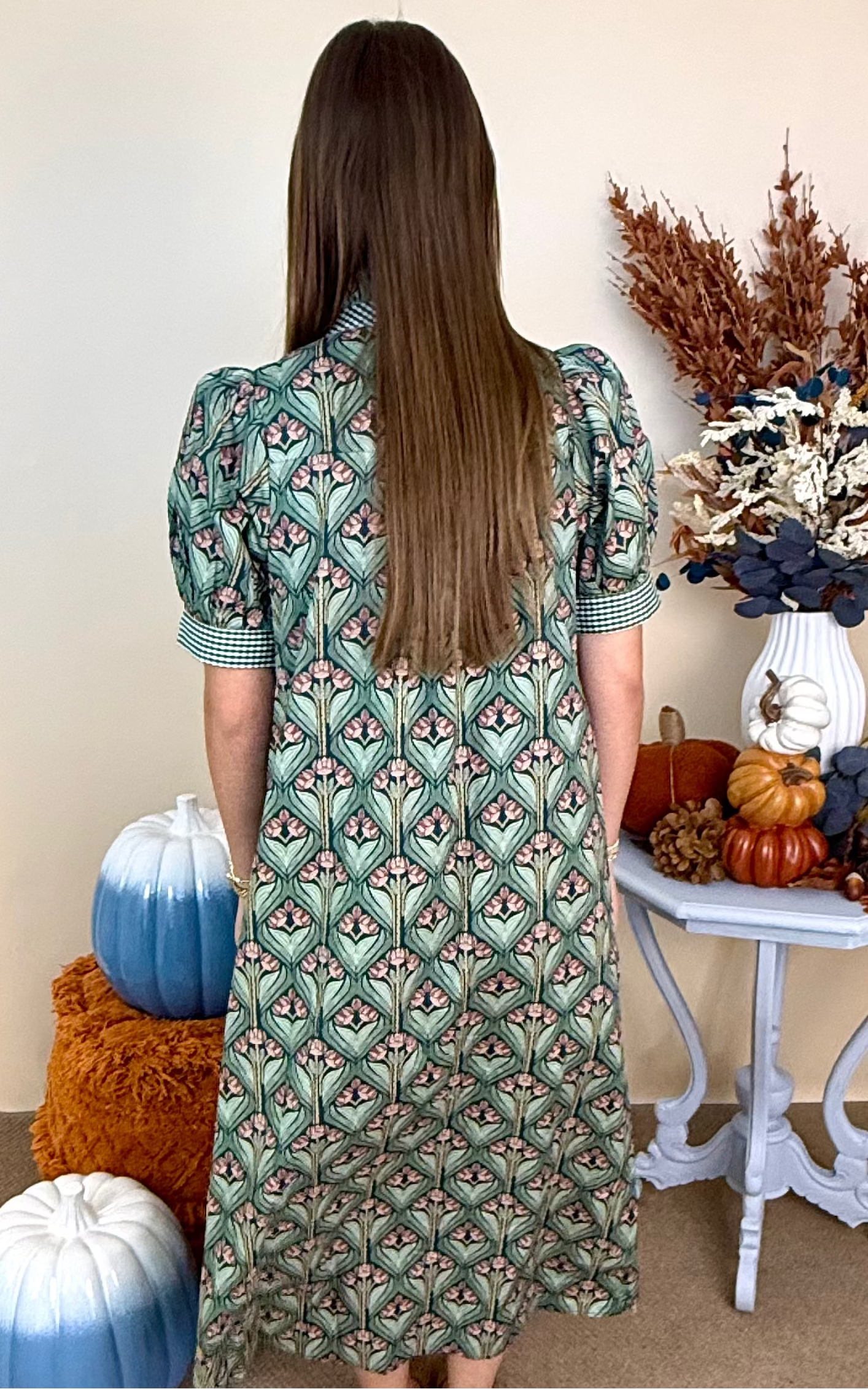 All Smiles H Green Abstract Gingham Midi Dress-Shop-Womens-Boutique-Clothing