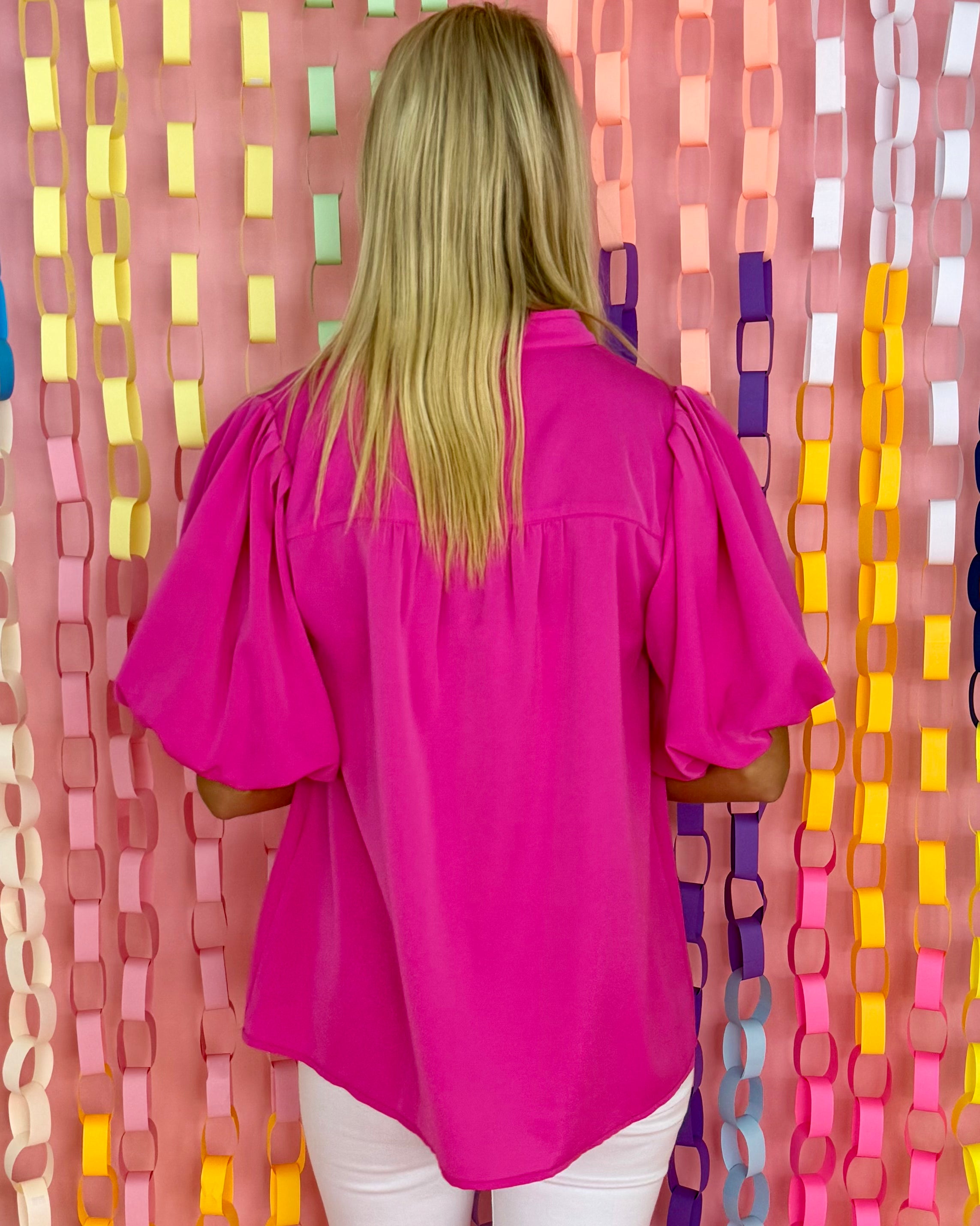 Sweet Thoughts Hot Pink Balloon Sleeve Top-Shop-Womens-Boutique-Clothing