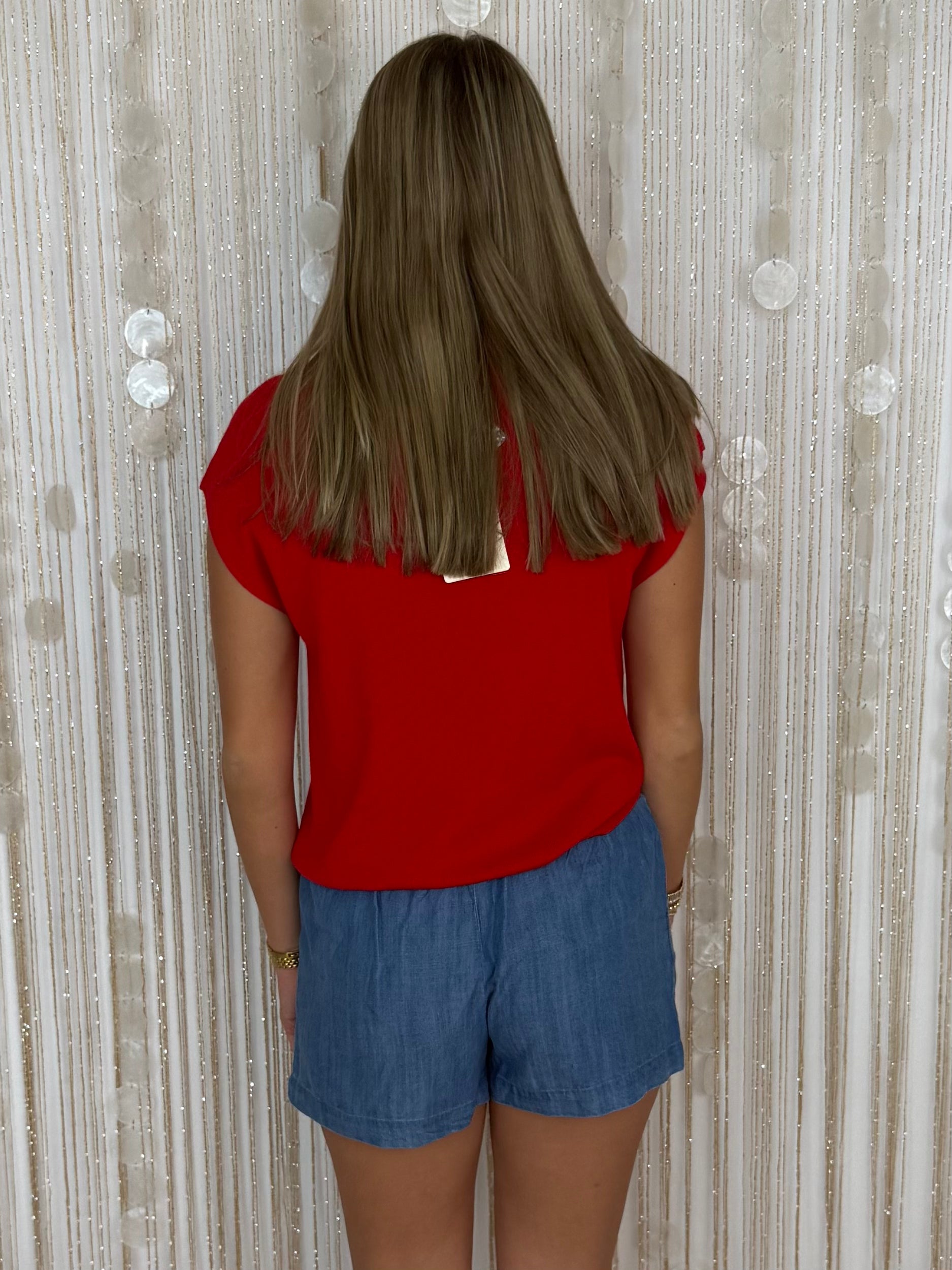 You're Glowing Red Cap Sleeve Sweater-Shop-Womens-Boutique-Clothing
