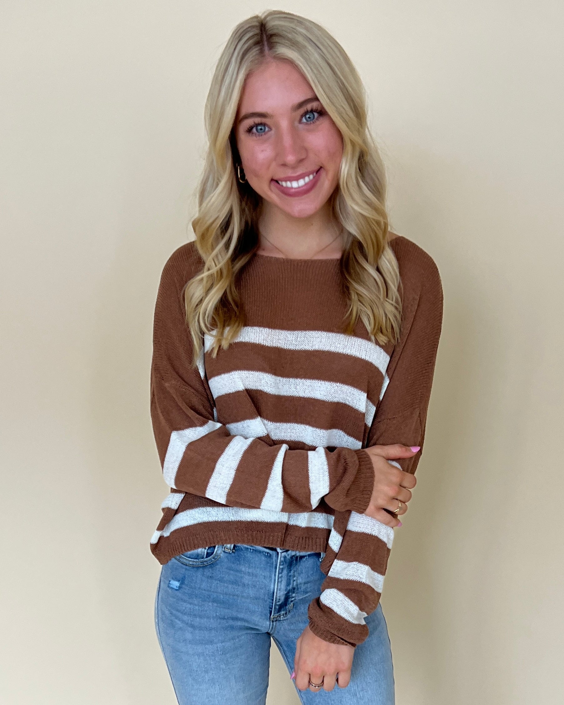 Happy Fall Brown Sugar Stripe Sweater-Shop-Womens-Boutique-Clothing