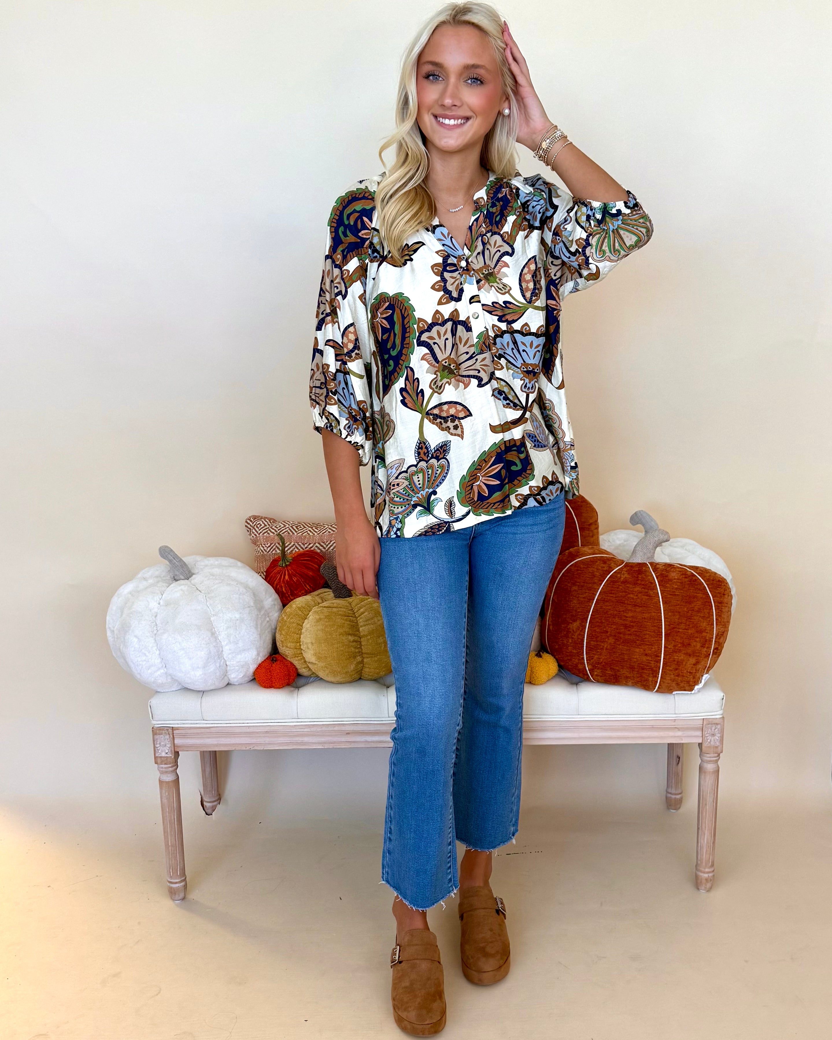 The Thoughtful Cream Abstract Button Top-Shop-Womens-Boutique-Clothing