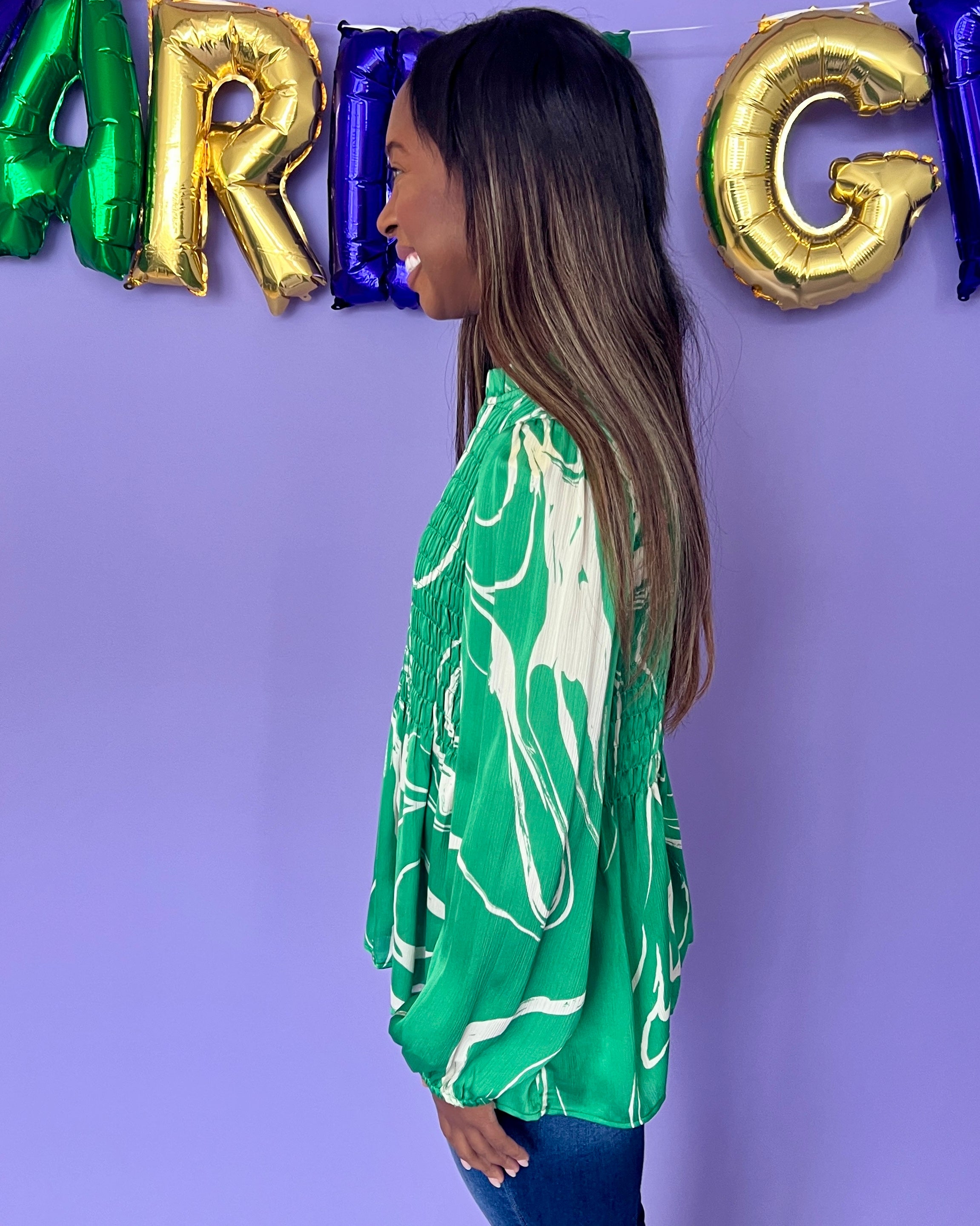 It's Possible Kelly Green Swirl Satin Top-Shop-Womens-Boutique-Clothing