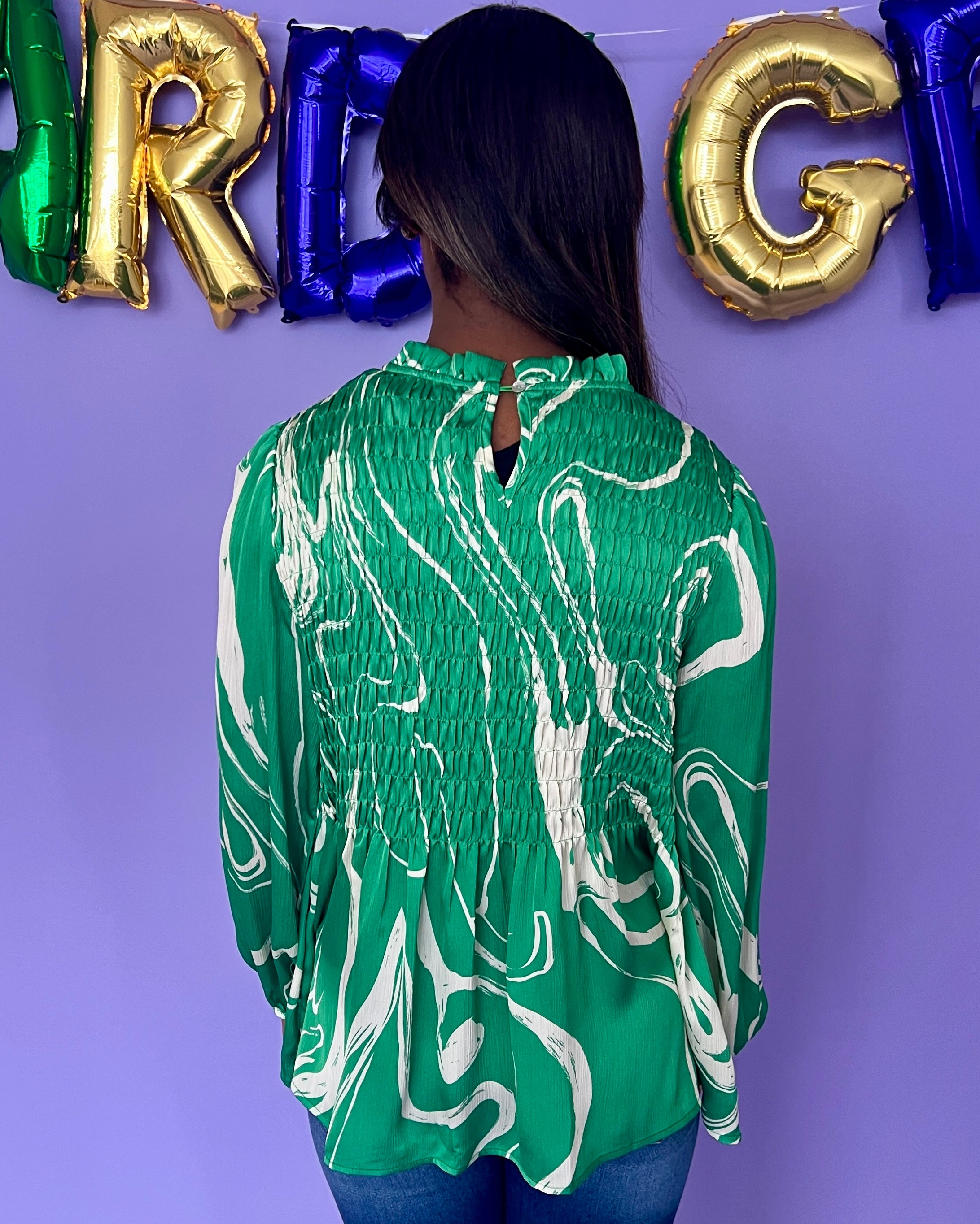 It's Possible Kelly Green Swirl Satin Top