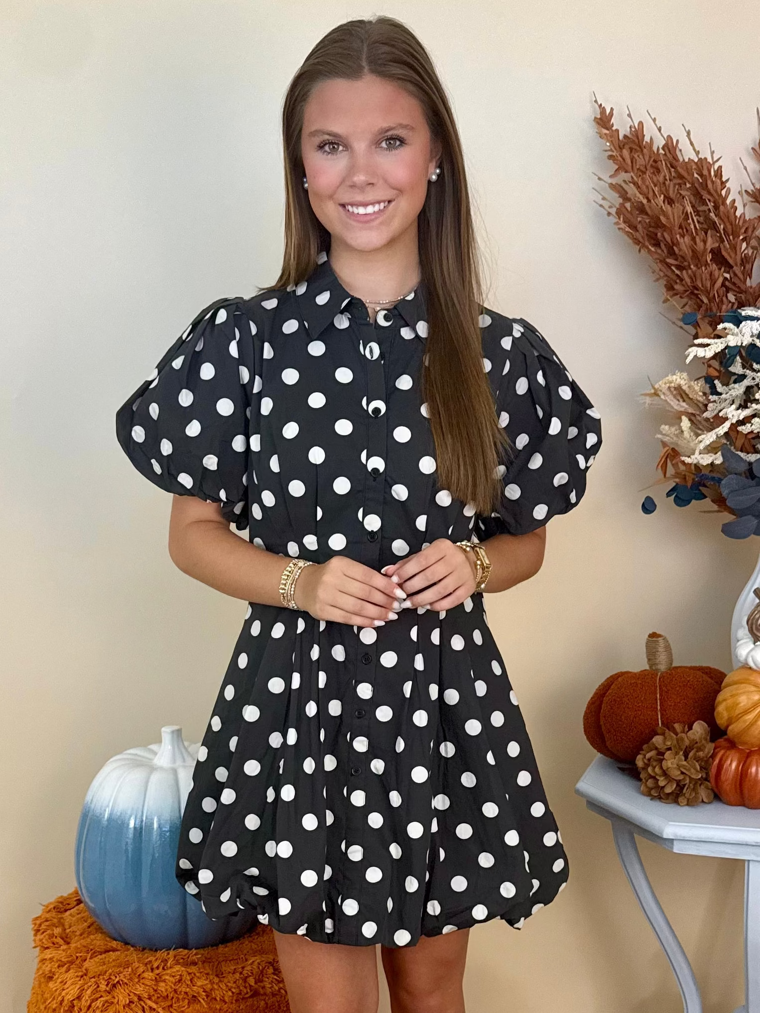 Leave it Behind Black Polka Dot Balloon Hem Dress-Shop-Womens-Boutique-Clothing