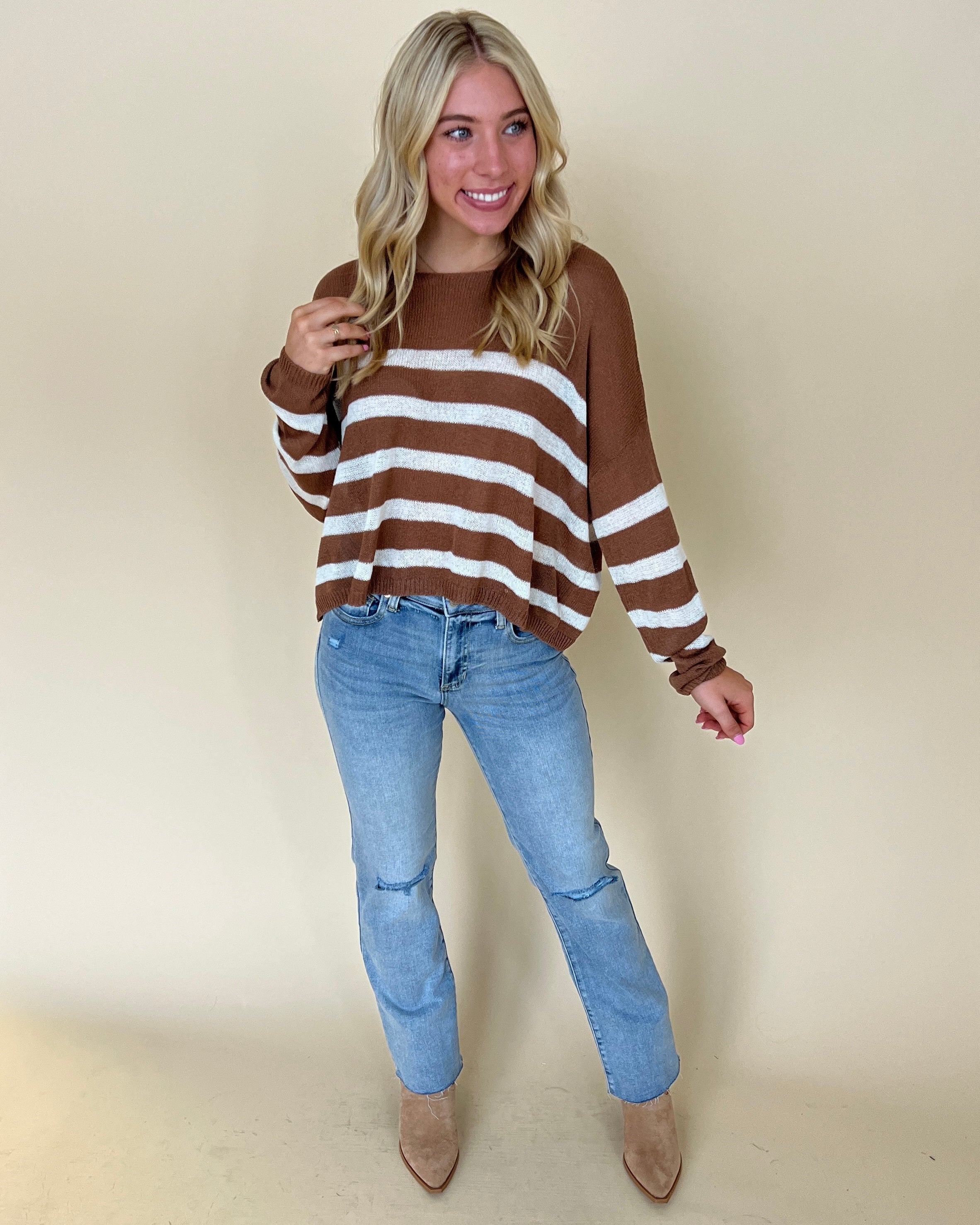 Happy Fall Brown Sugar Stripe Sweater-Shop-Womens-Boutique-Clothing