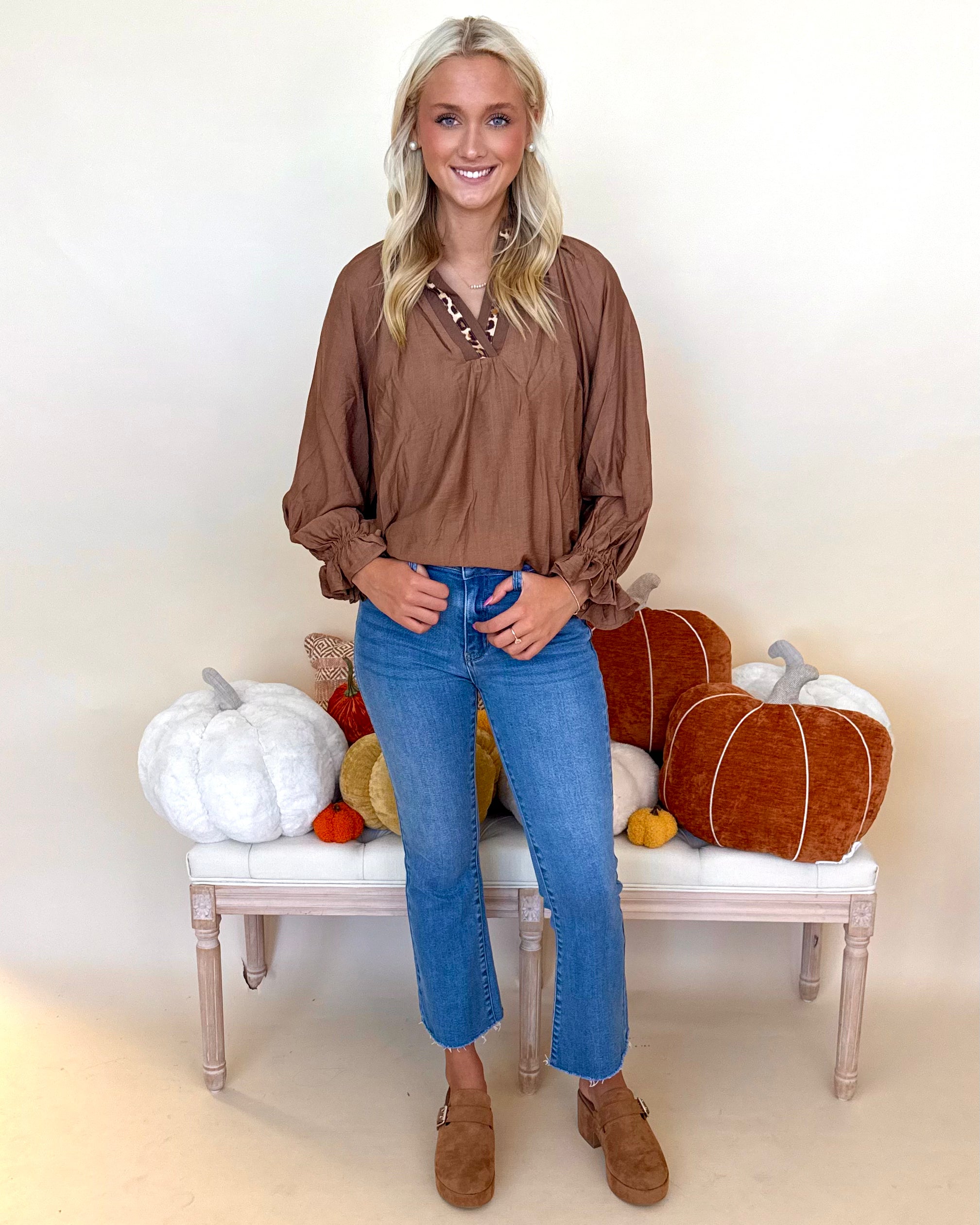 All The Signs Brown Leopard Trim Top-Shop-Womens-Boutique-Clothing