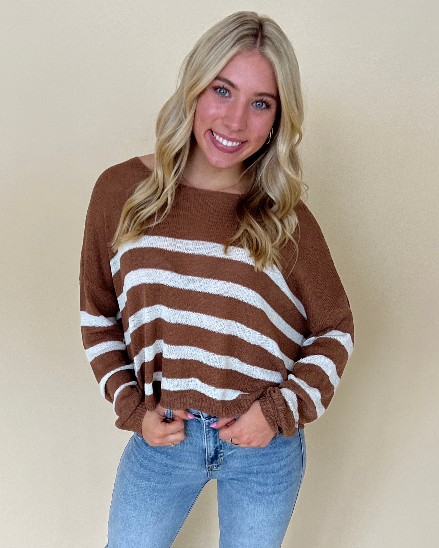 Happy Fall Brown Sugar Stripe Sweater-Shop-Womens-Boutique-Clothing