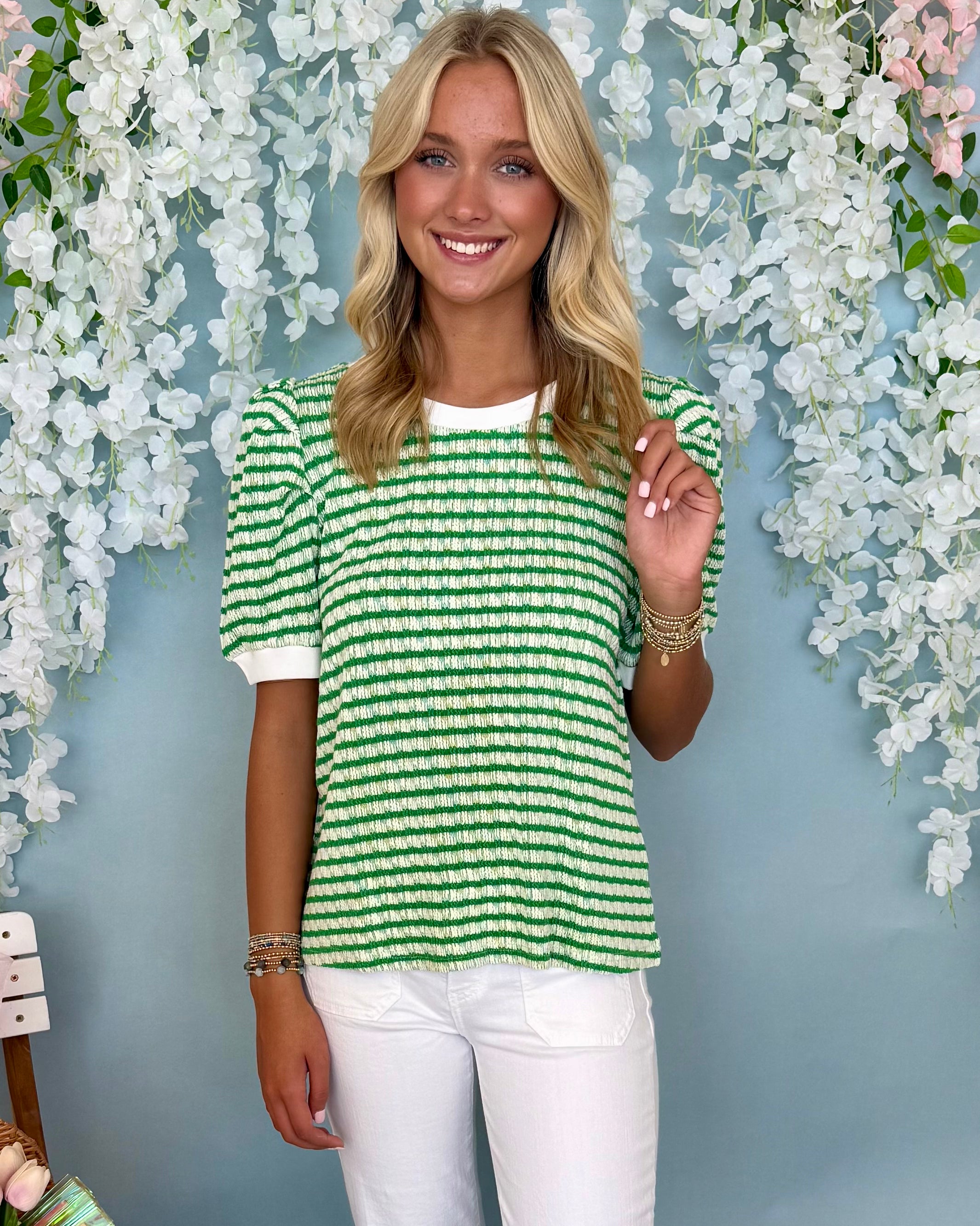 Sweet Lifestyle Green Striped Textured Top-Shop-Womens-Boutique-Clothing