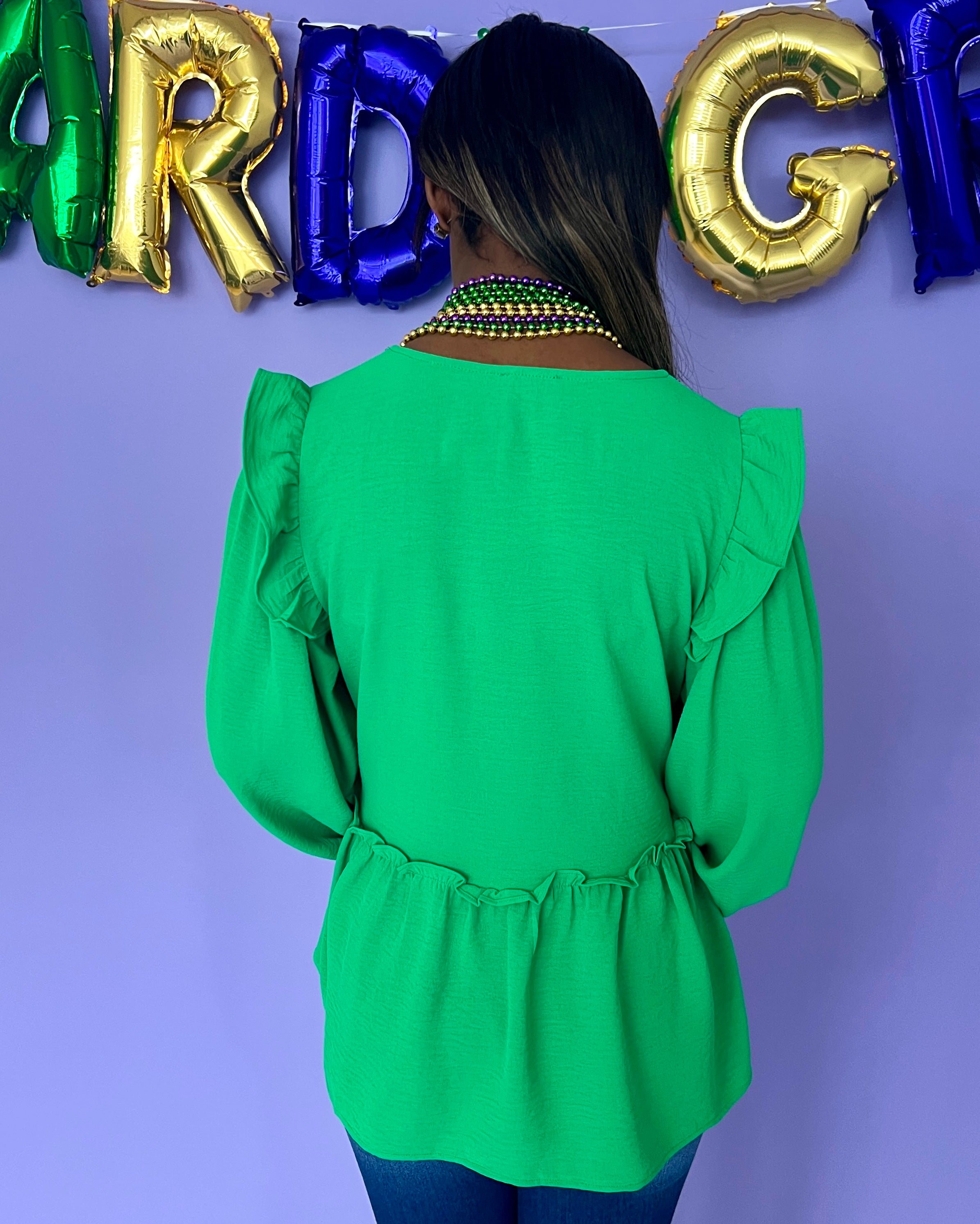 In Theory Kelly Green Peplum Top-Shop-Womens-Boutique-Clothing