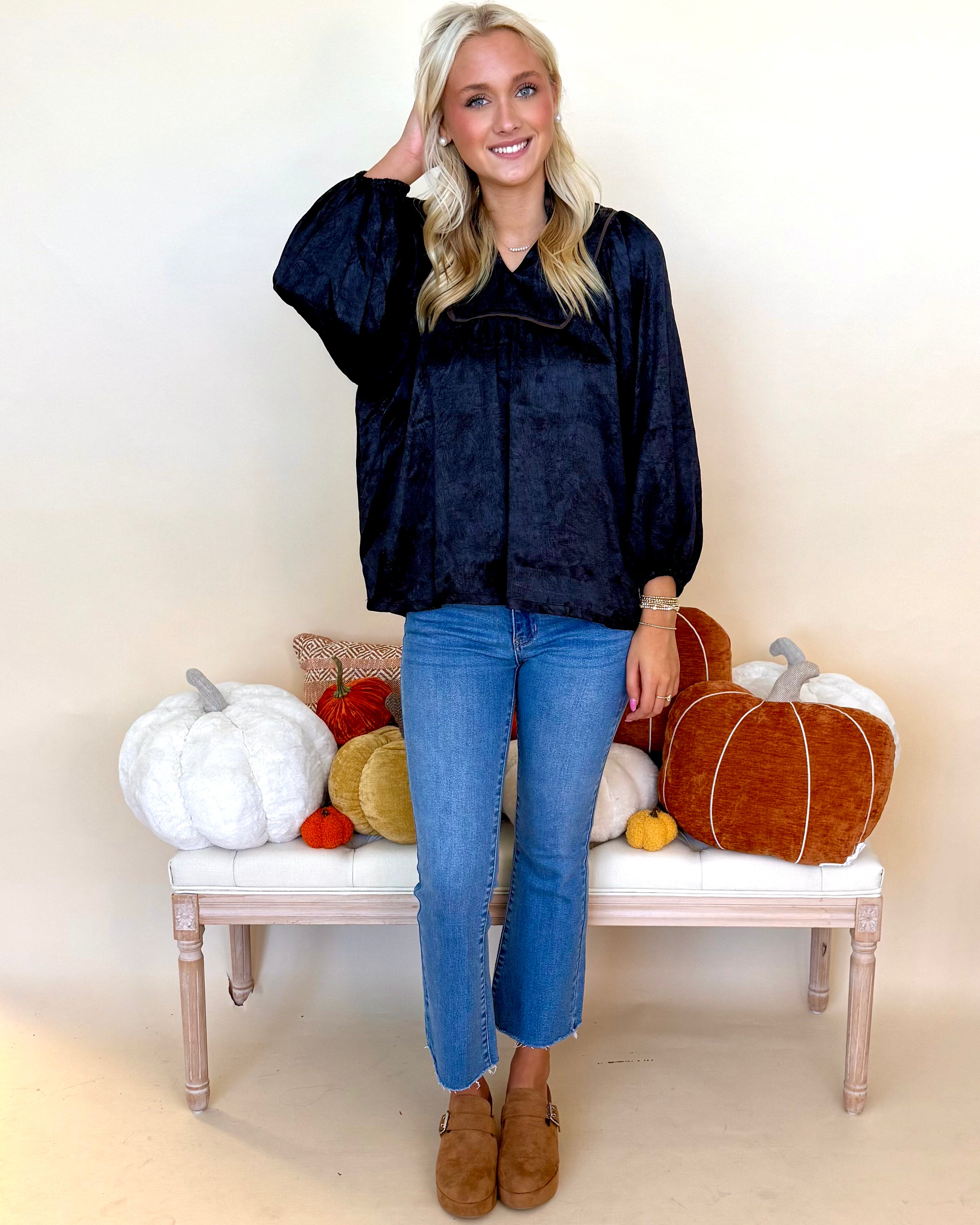 Always Mindful Black Brocade Top-Shop-Womens-Boutique-Clothing
