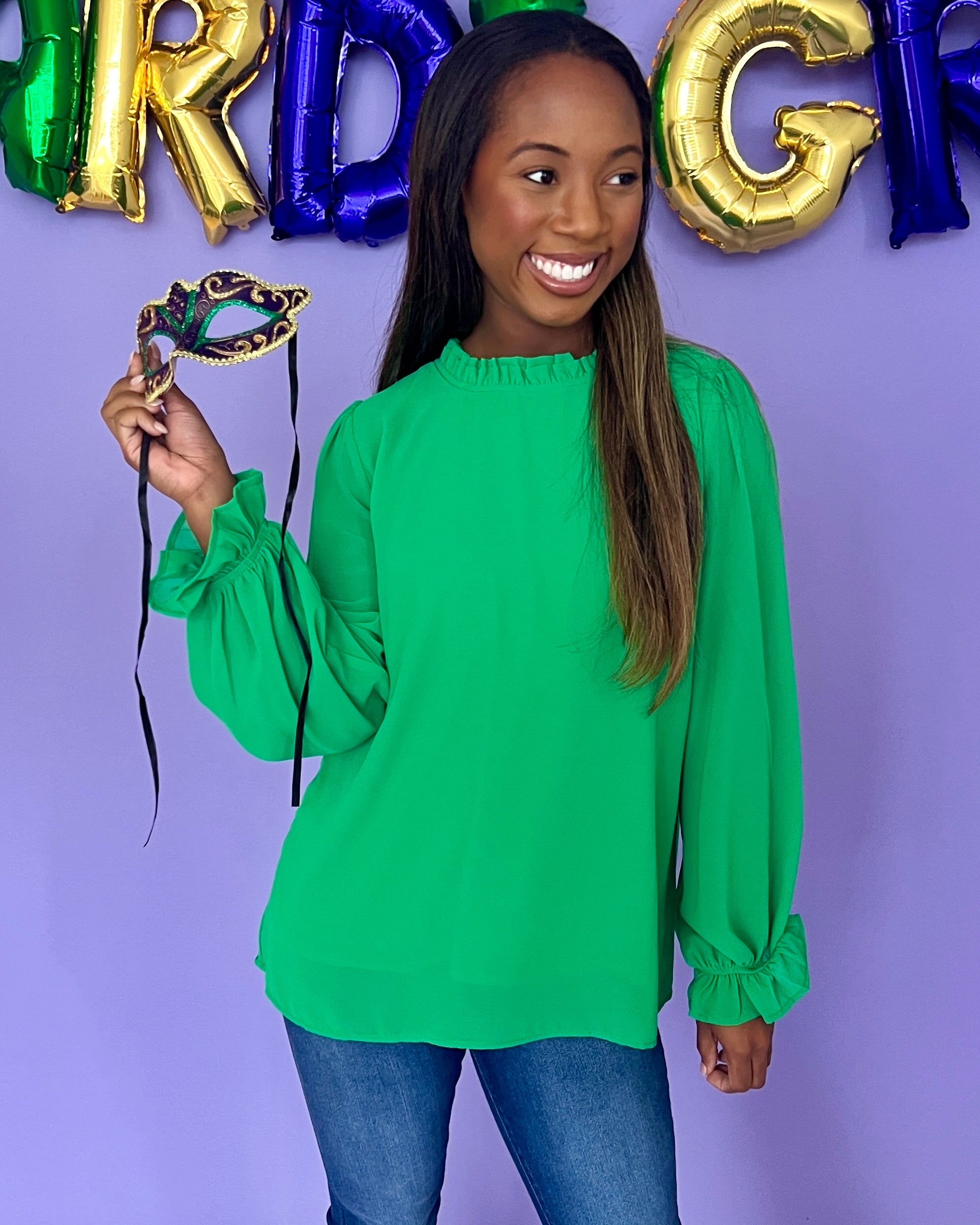 Tell Me All Green Ruffle Top-Shop-Womens-Boutique-Clothing