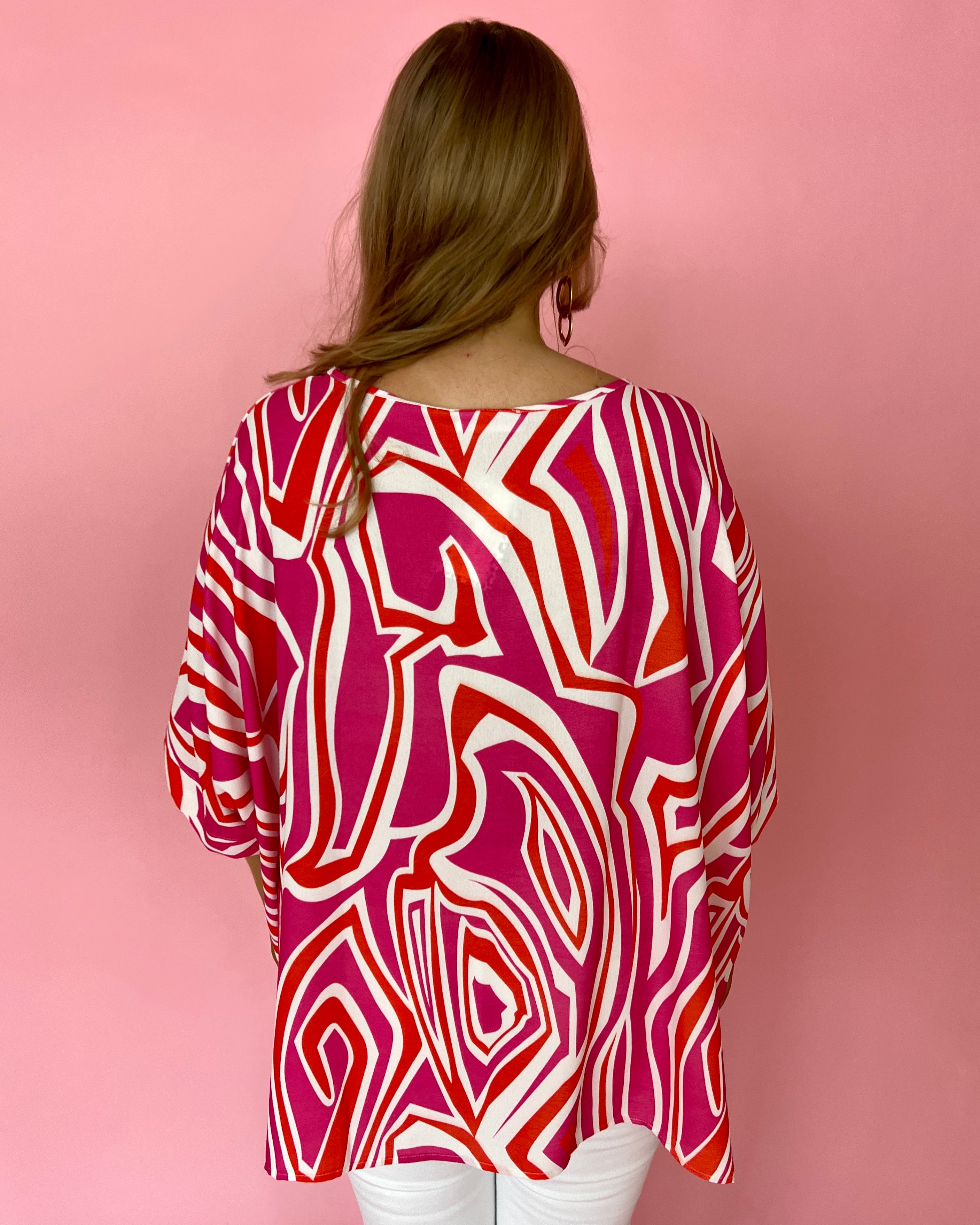 Pretty In Pink Plus Abstract Print Dolman Sleeve Top-Shop-Womens-Boutique-Clothing