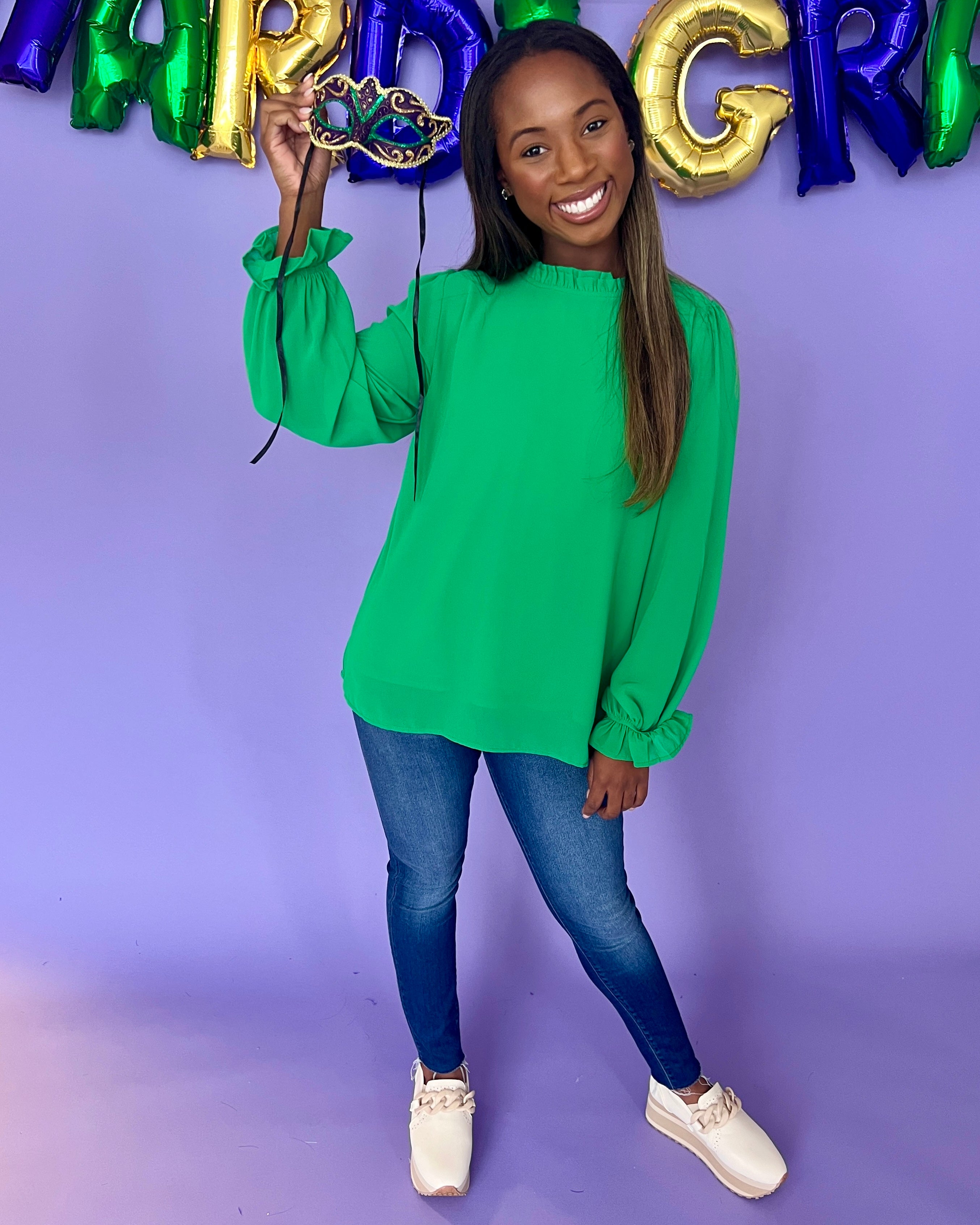Tell Me All Green Ruffle Top-Shop-Womens-Boutique-Clothing