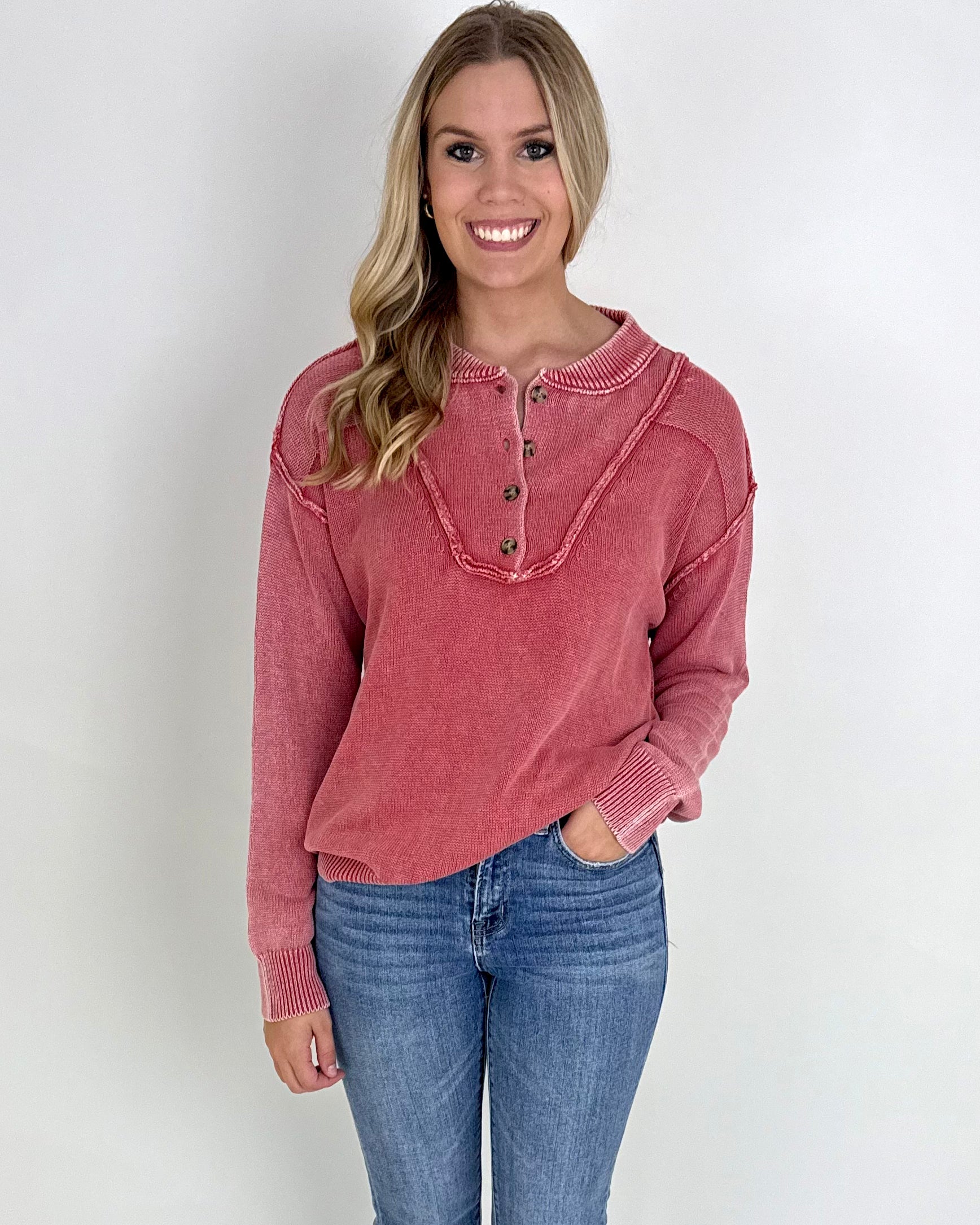 Pay Attention Dried Rose Button Top-Shop-Womens-Boutique-Clothing