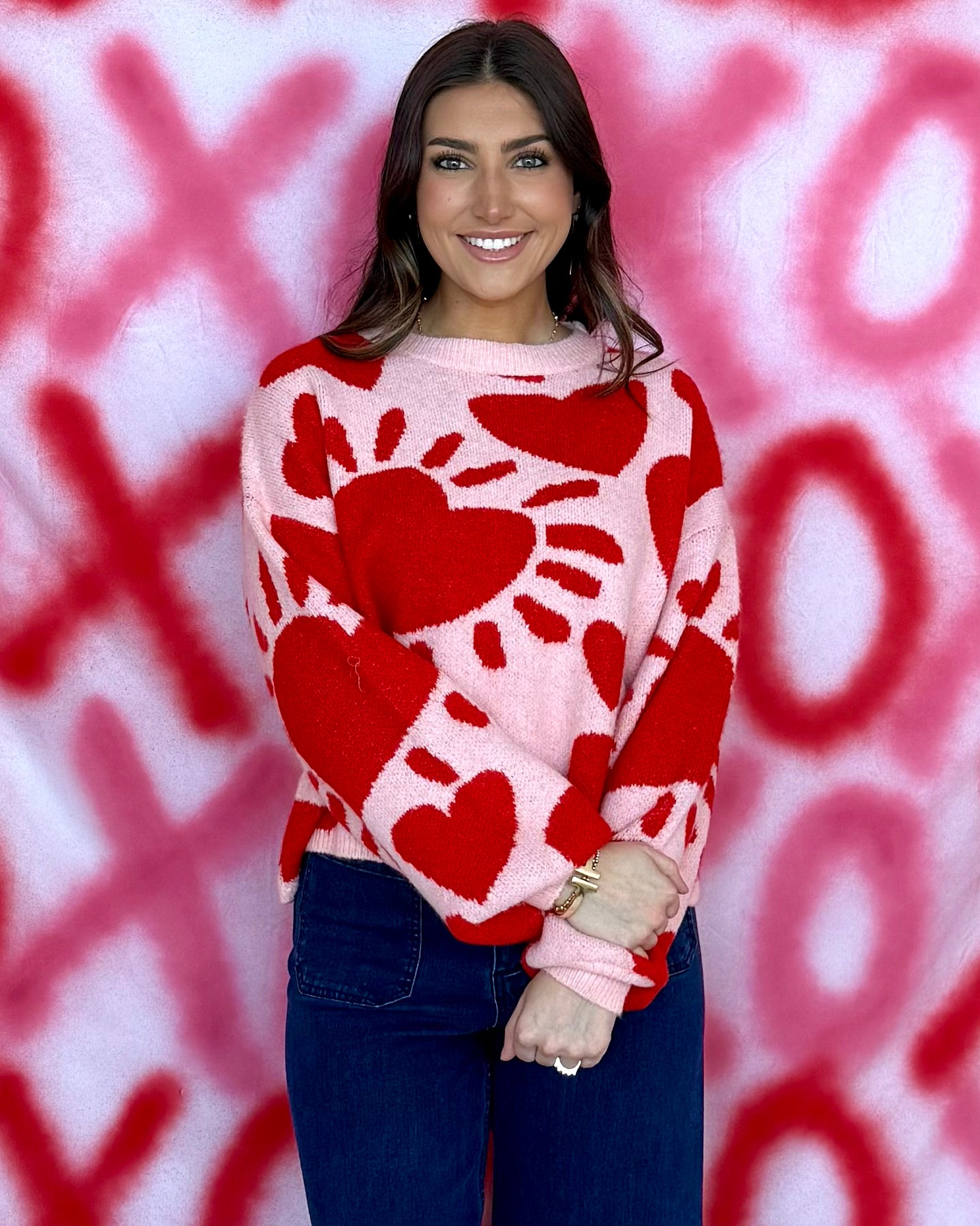 Heartstrings Blush/Red Heart Sweater-Shop-Womens-Boutique-Clothing