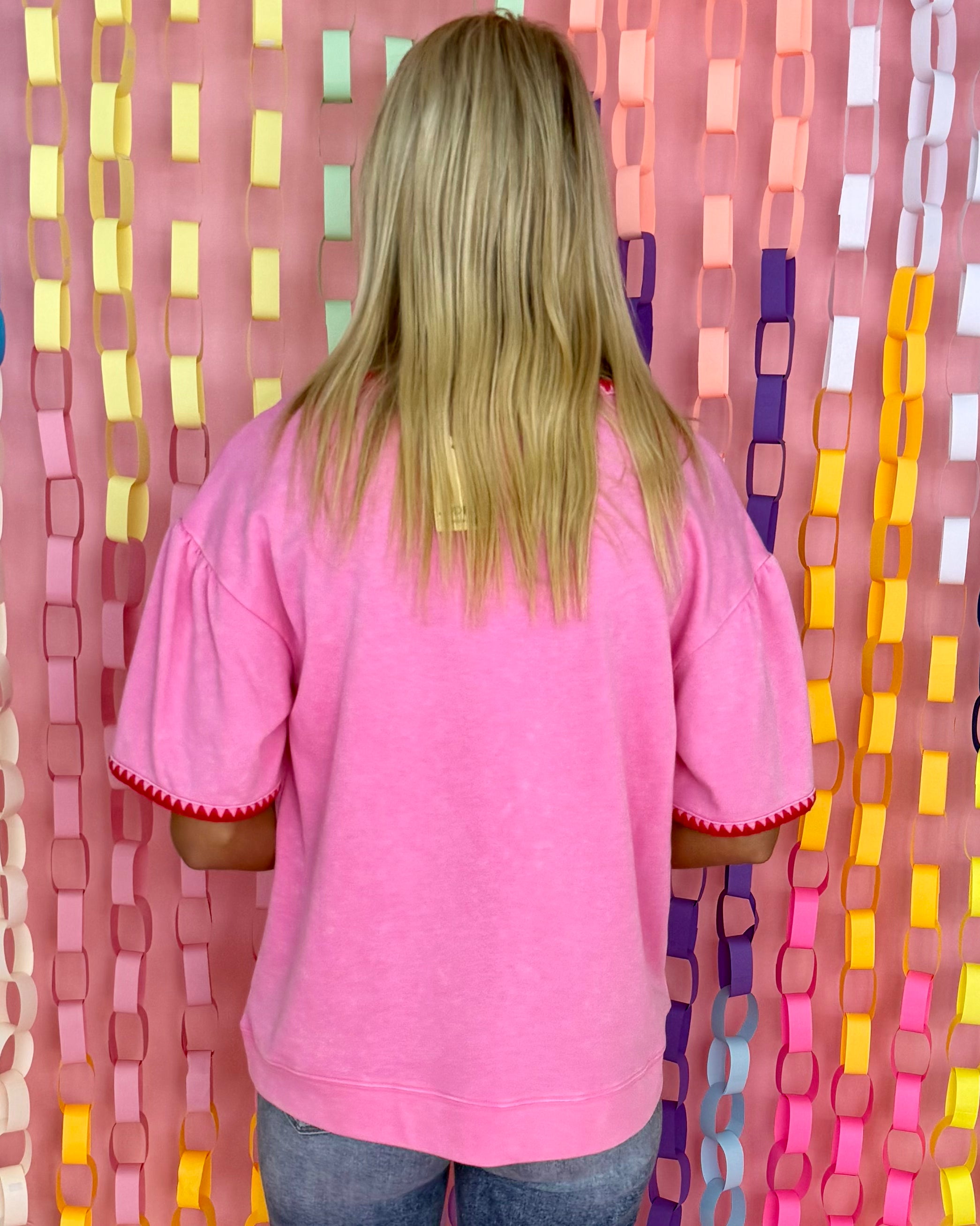 By The Coast Pink Stitched Trim Top-Shop-Womens-Boutique-Clothing