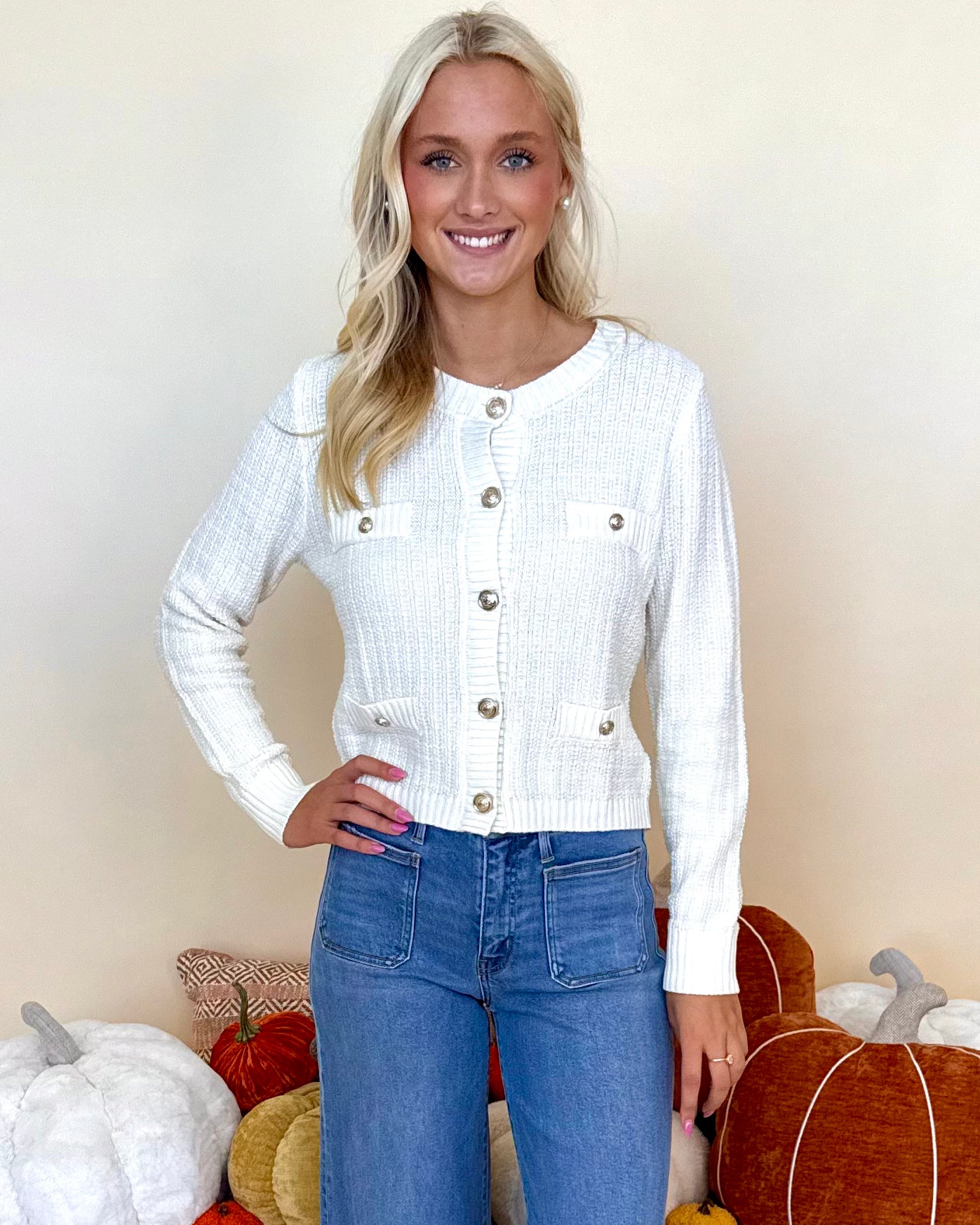 Charmed To Be Cream Button Cardigan-Shop-Womens-Boutique-Clothing