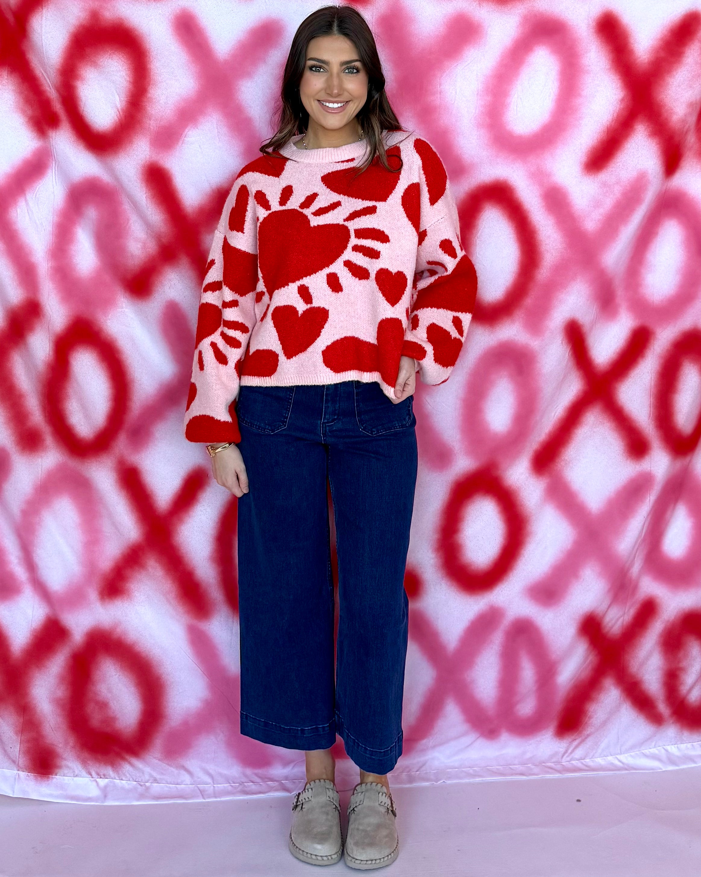 Heartstrings Blush/Red Heart Sweater-Shop-Womens-Boutique-Clothing