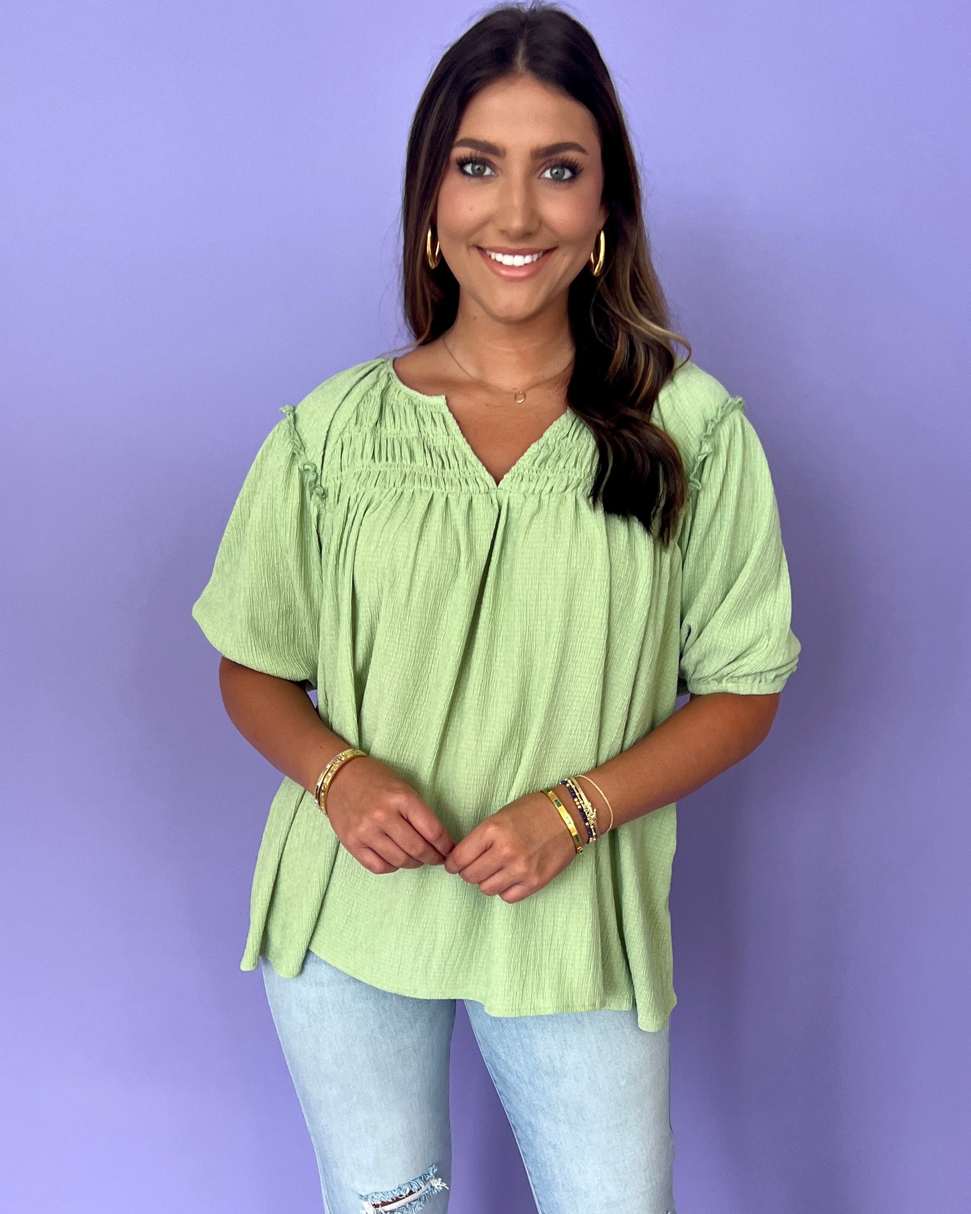 Take Notice Sage Mint Smocked Top-Shop-Womens-Boutique-Clothing