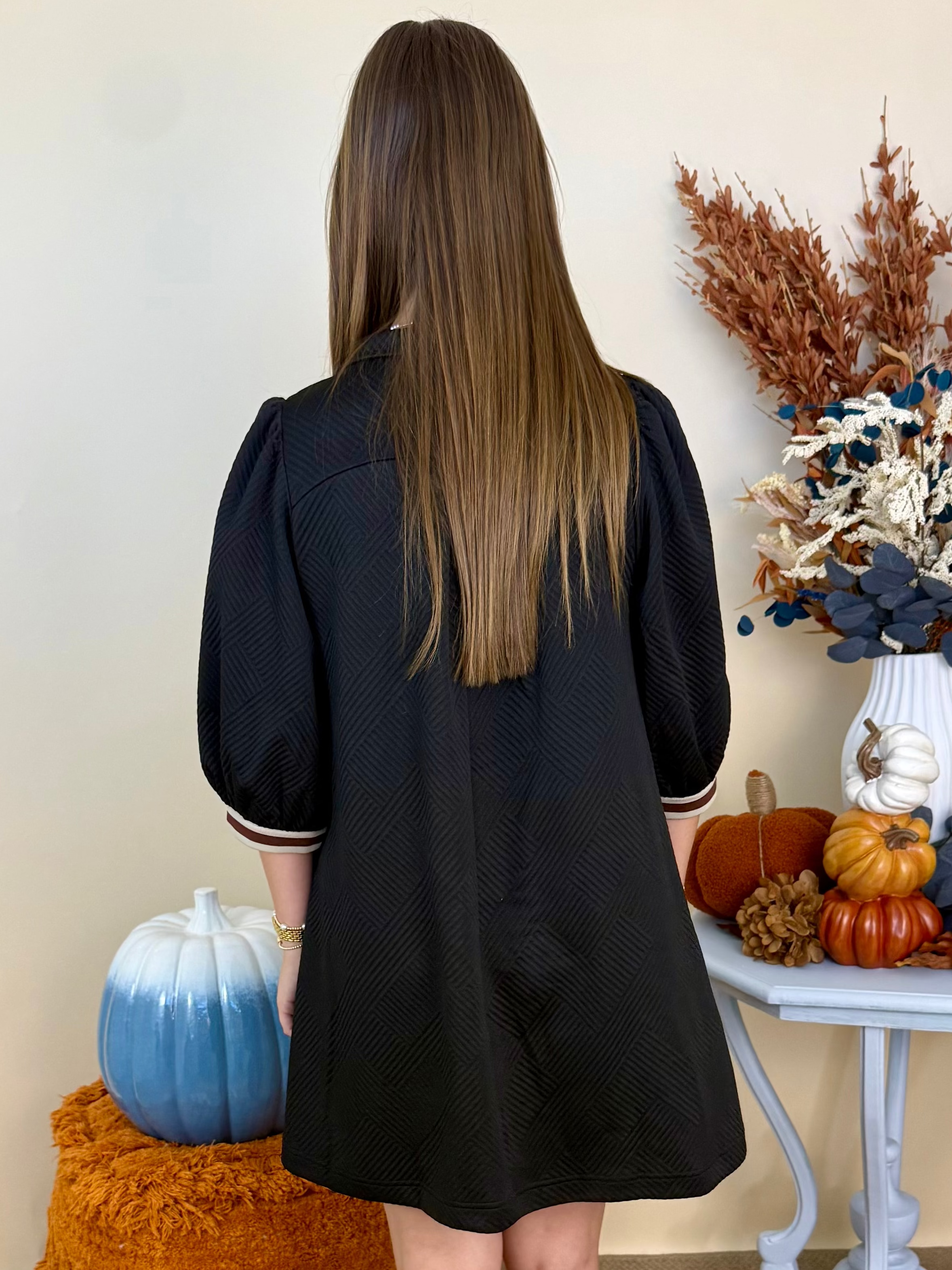 Return To It Black Jacquard Stripe Dress-Shop-Womens-Boutique-Clothing