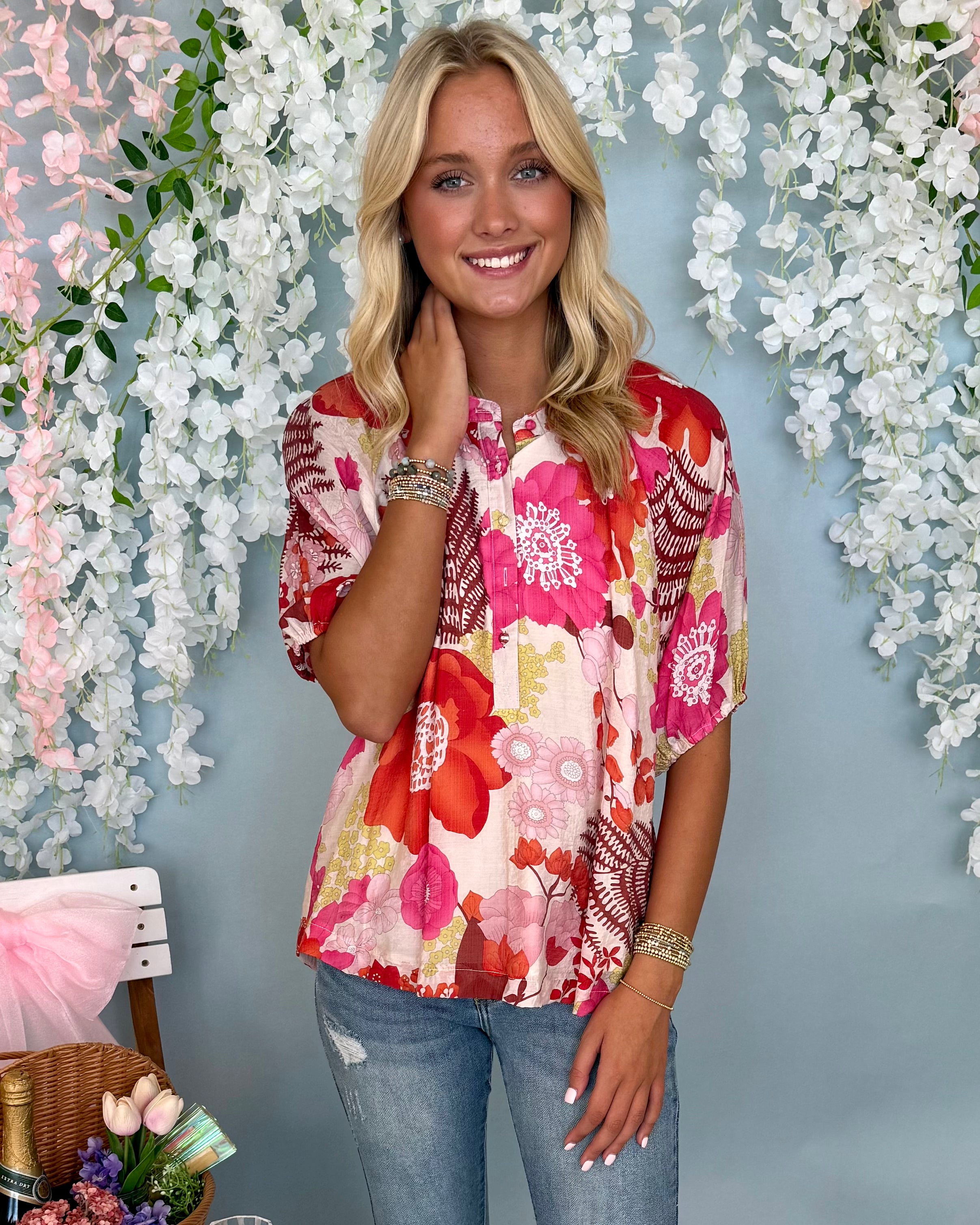 In A Flash Pink Mix Floral Top-Shop-Womens-Boutique-Clothing