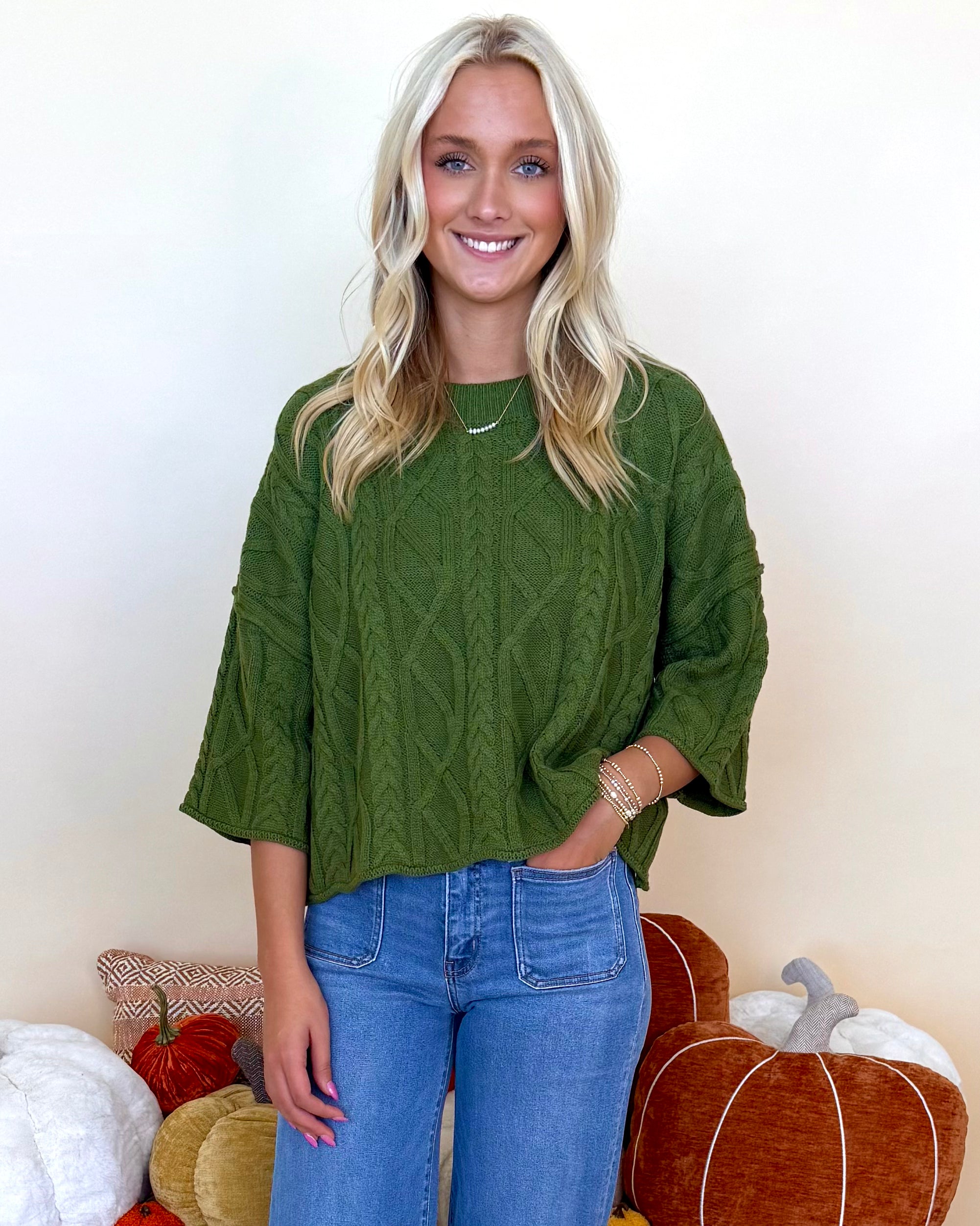 Cherish You Olive Cable Sweater-Shop-Womens-Boutique-Clothing