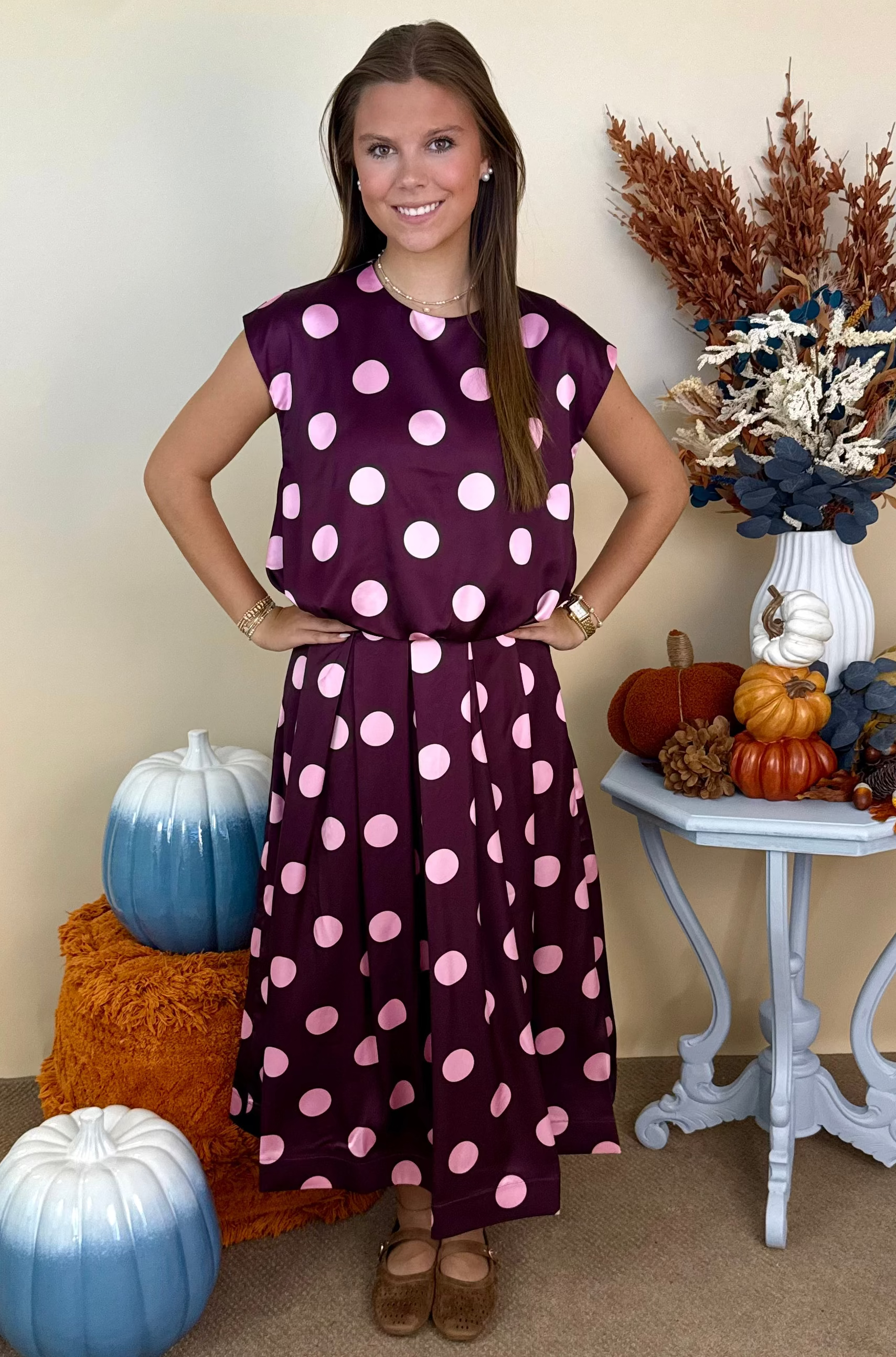 Quiet Lovely Plum Polka Dot Sleeveless Bubble Top-Shop-Womens-Boutique-Clothing