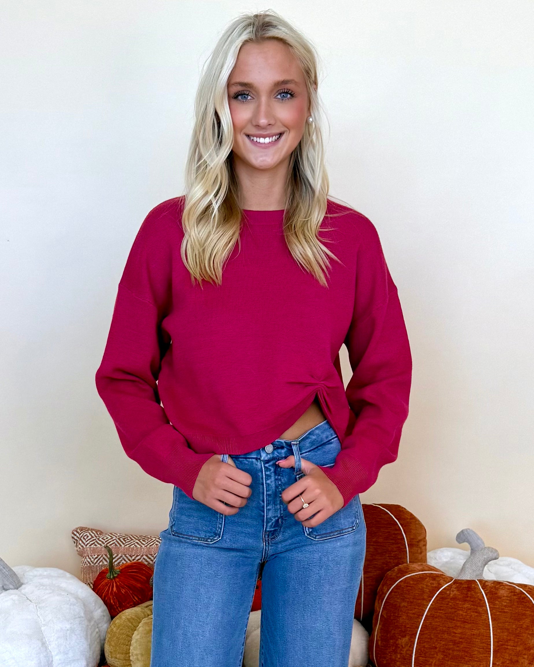Forever Favorite Magenta Knot Sweater-Shop-Womens-Boutique-Clothing