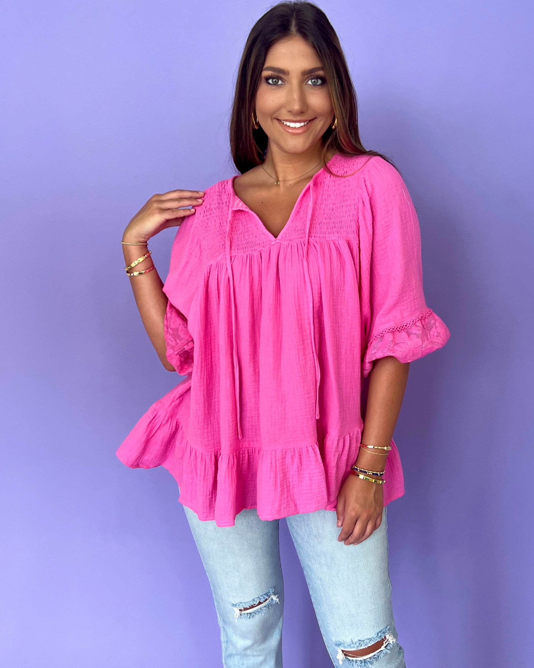 Keeping Up Bubble Pink Babydoll Top-Shop-Womens-Boutique-Clothing