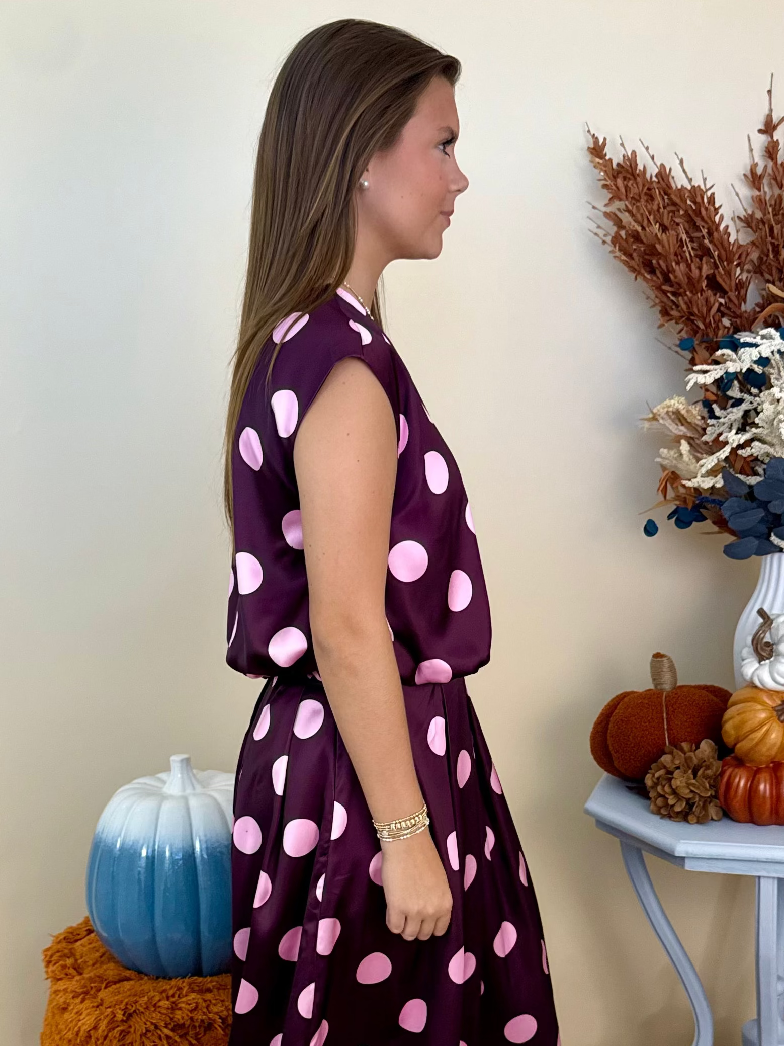 Quiet Lovely Plum Polka Dot Sleeveless Bubble Top-Shop-Womens-Boutique-Clothing