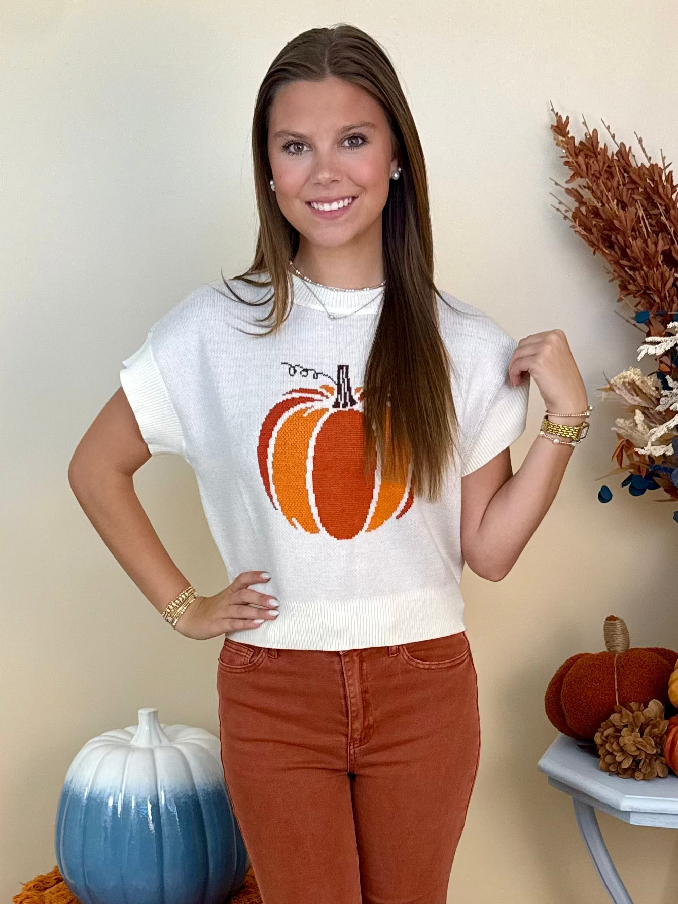 Pumpkin Patch Cream Drop Sleeve Sweater-Shop-Womens-Boutique-Clothing