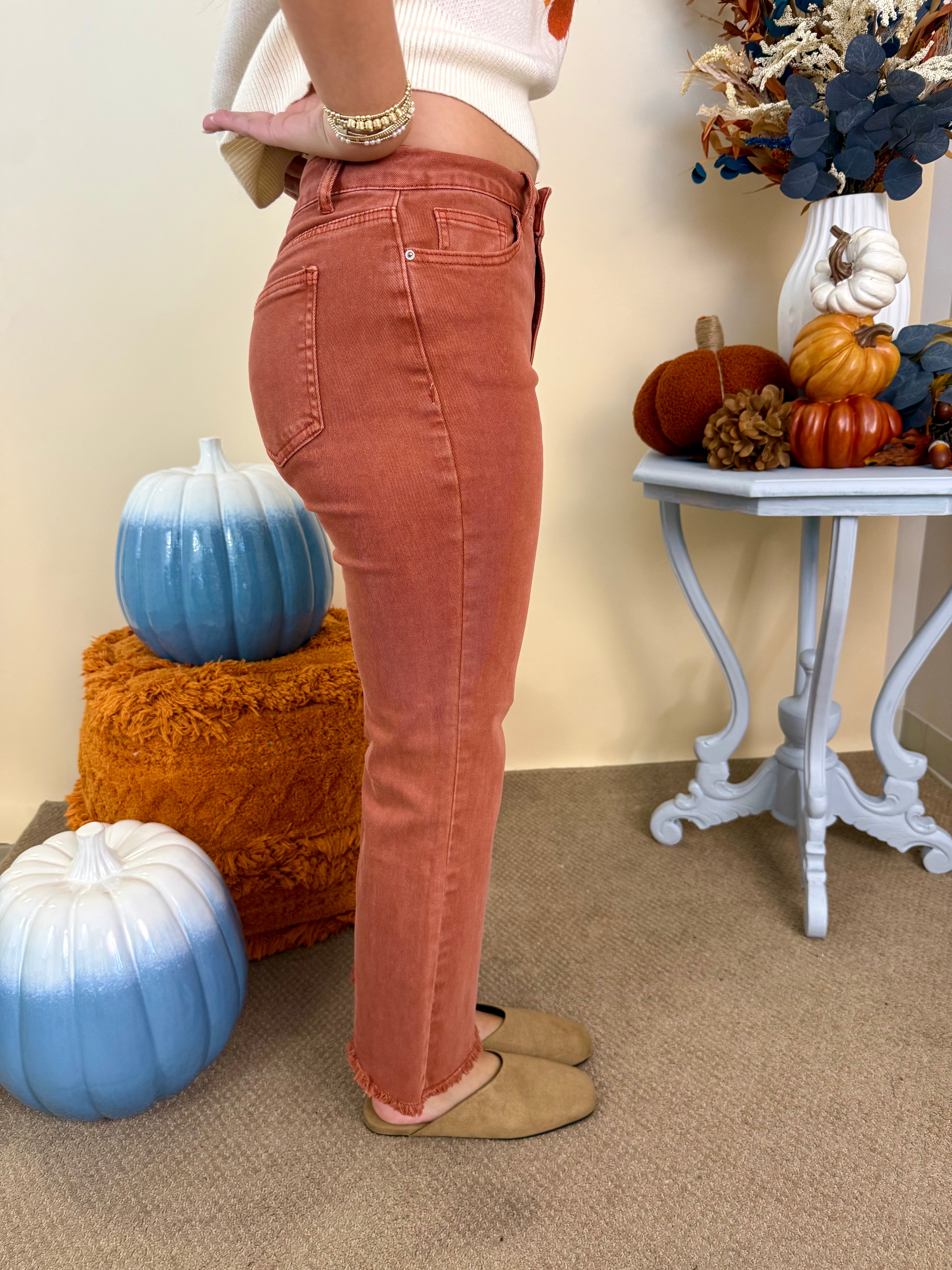 Feeling Close Rust Frayed Bootcut Pants-Shop-Womens-Boutique-Clothing