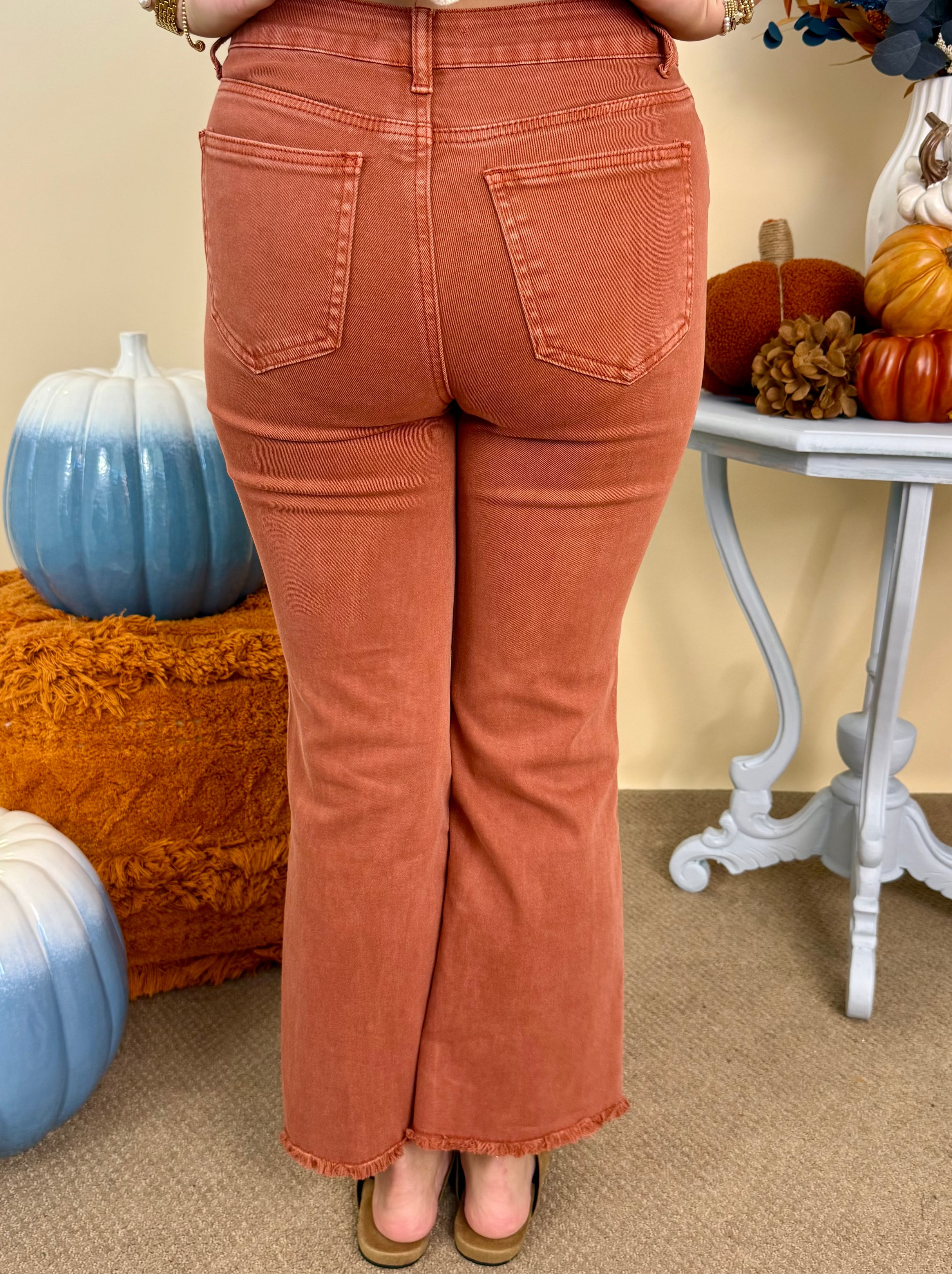 Feeling Close Rust Frayed Bootcut Pants-Shop-Womens-Boutique-Clothing