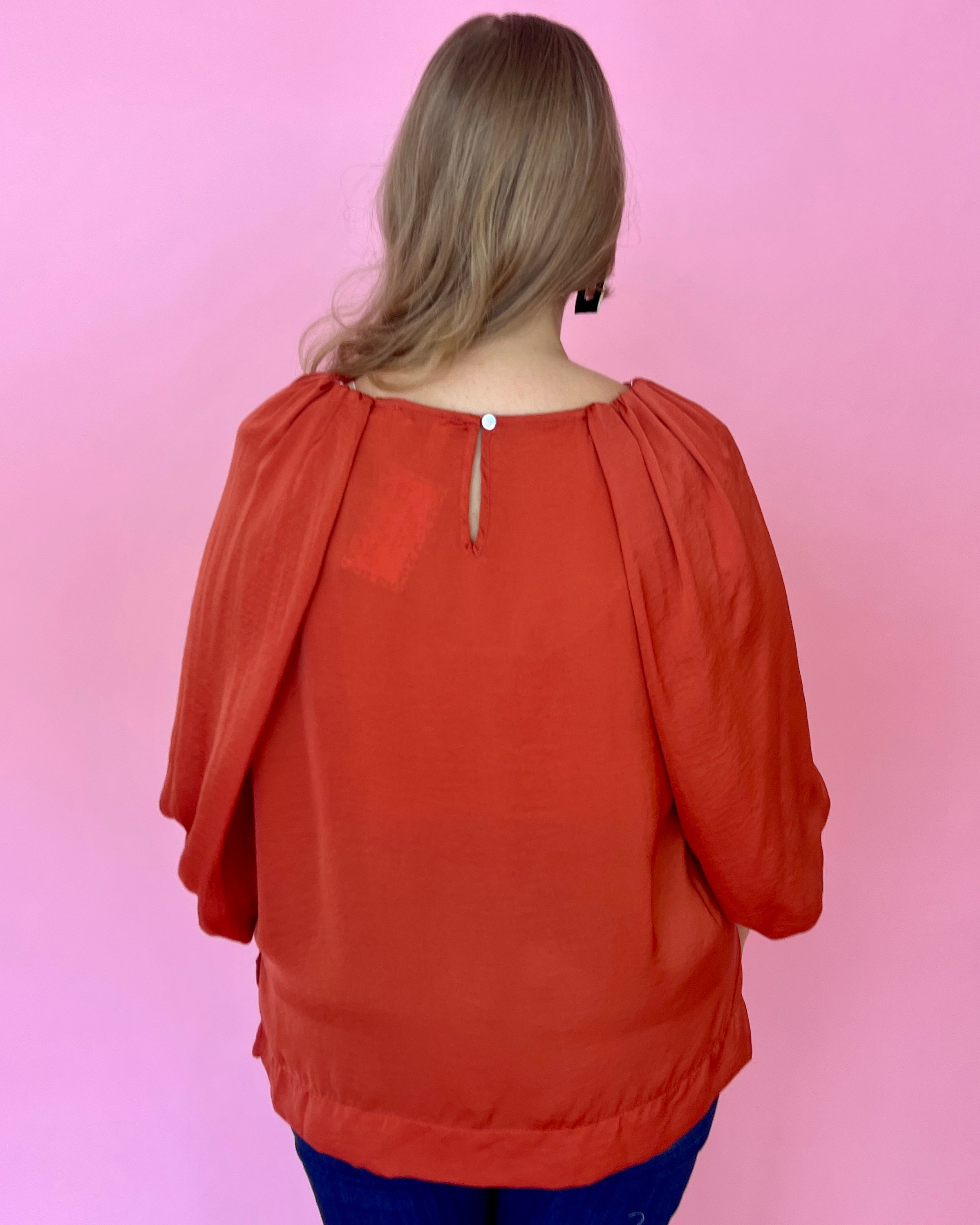 No Exceptions Sunset Plus Satin Balloon Sleeve Top-Shop-Womens-Boutique-Clothing
