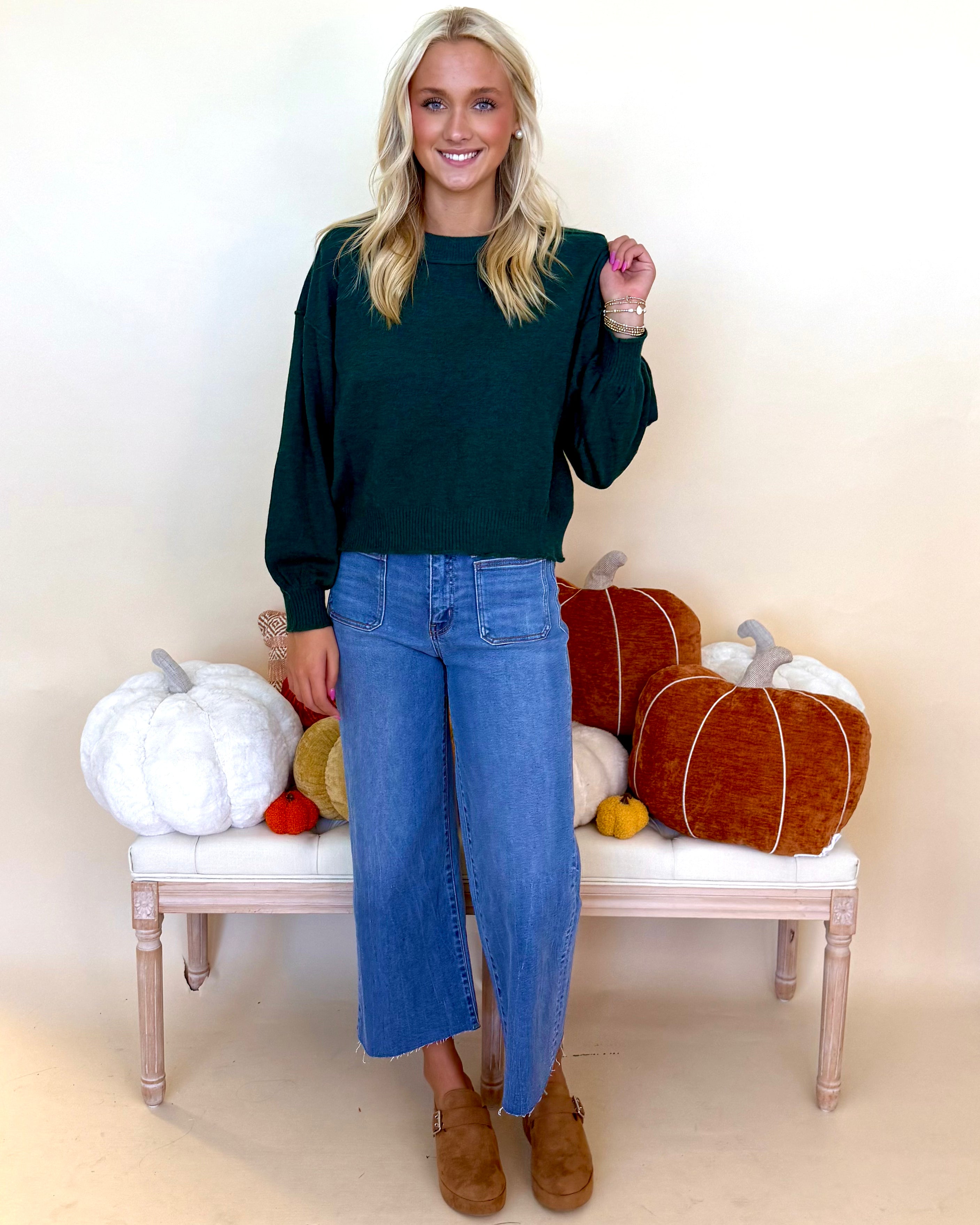 Playful With You Green Ribbed Sweater
