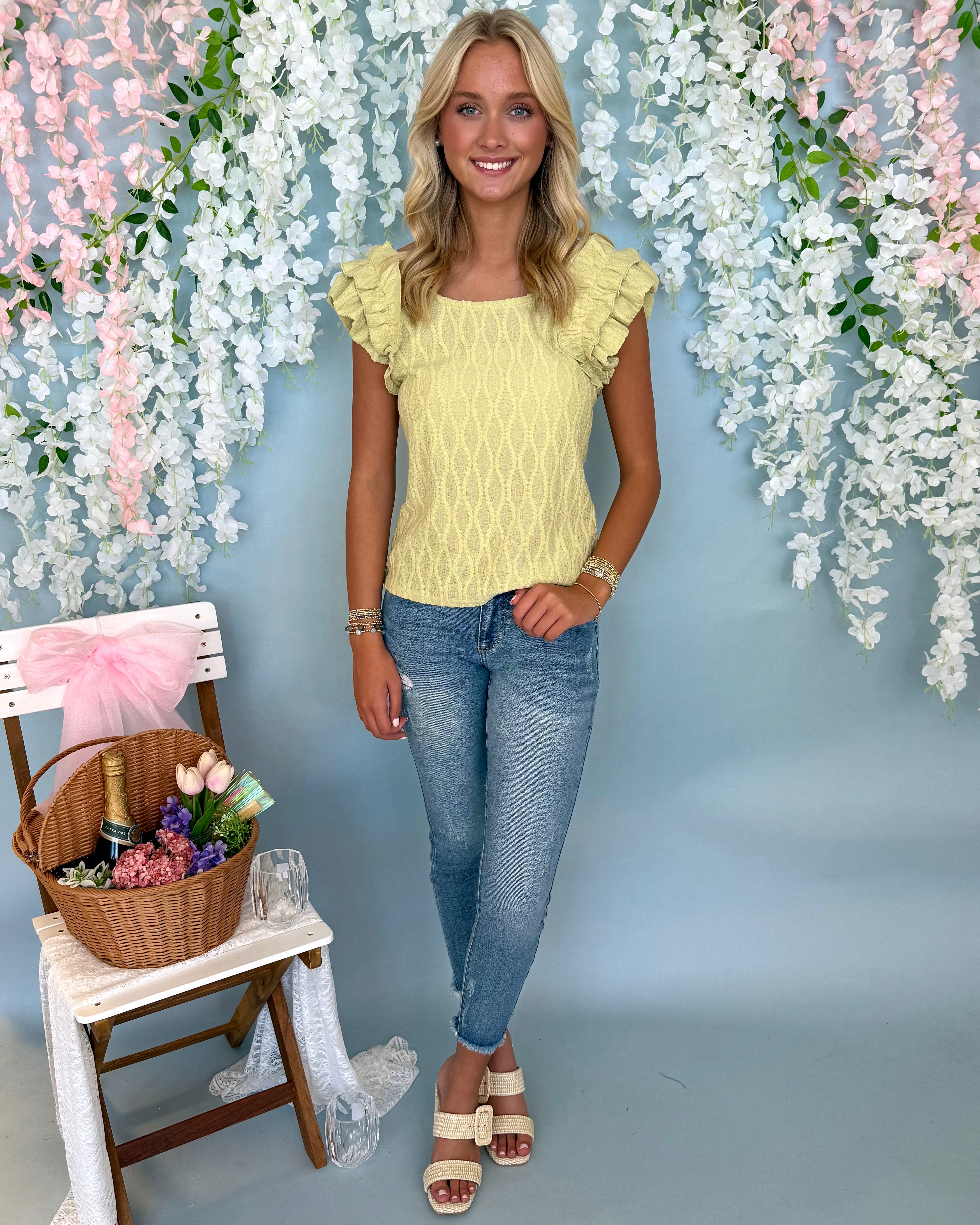 Take It Easy Green Tea Ruffle Texture Top-Shop-Womens-Boutique-Clothing