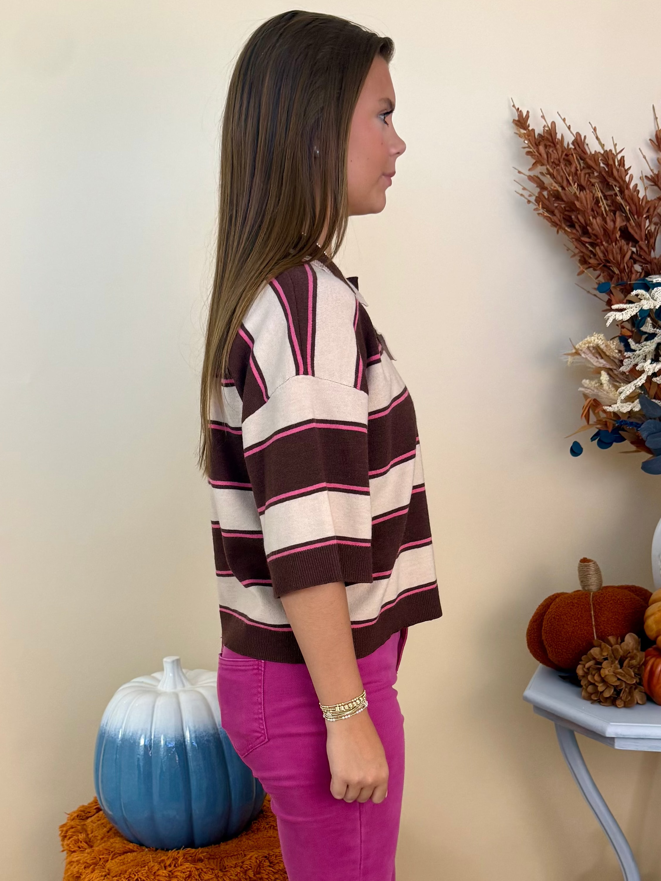 Casually Yours Brown Combo Striped Sweater-Shop-Womens-Boutique-Clothing