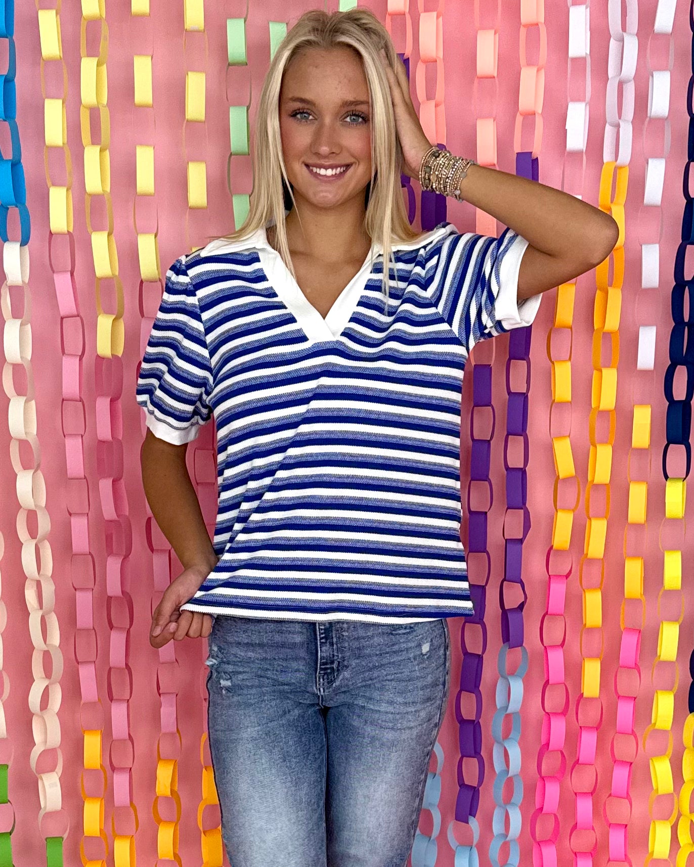 Right On Time Royal Striped Collared Top-Shop-Womens-Boutique-Clothing