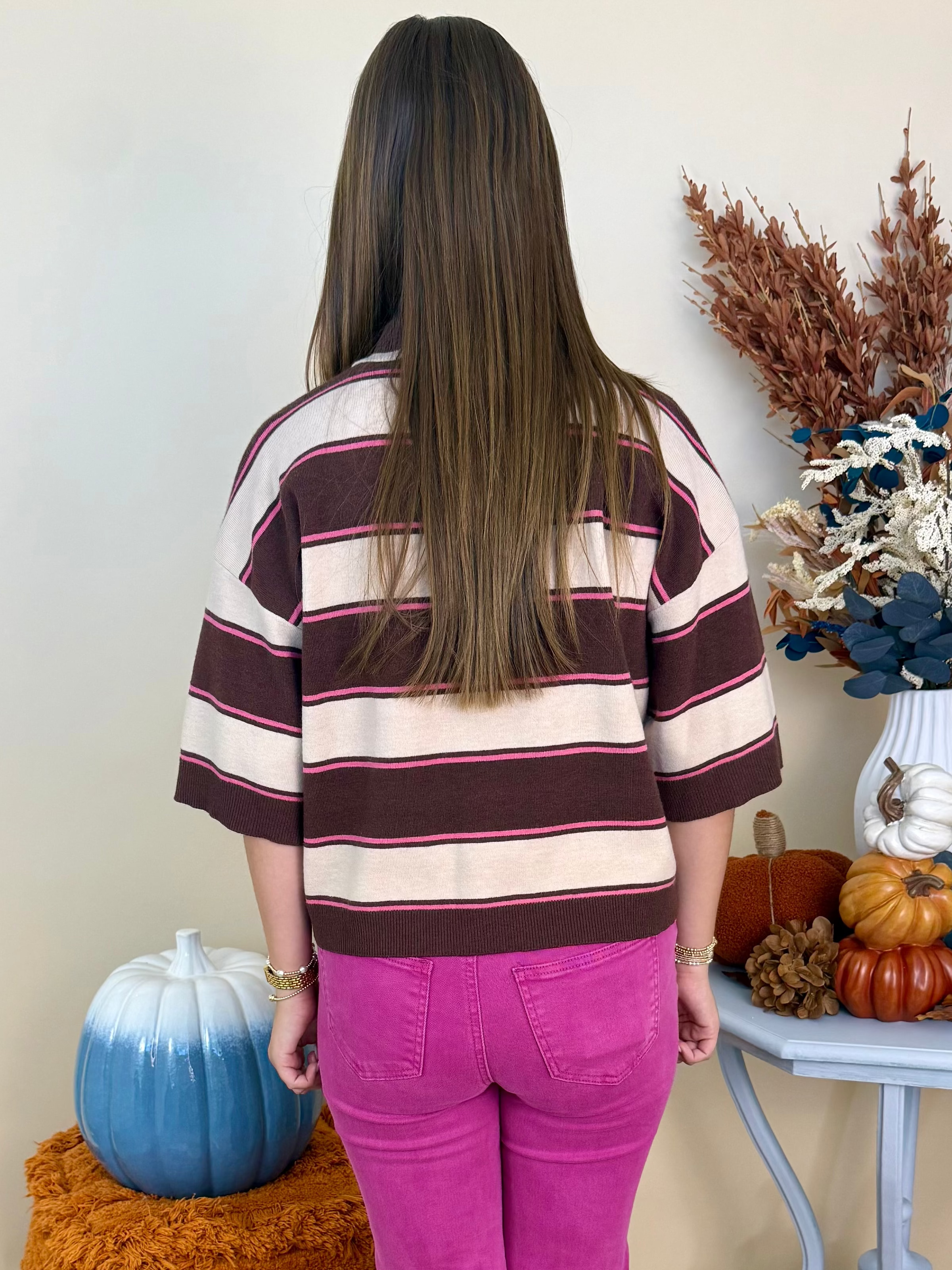 Casually Yours Brown Combo Striped Sweater-Shop-Womens-Boutique-Clothing