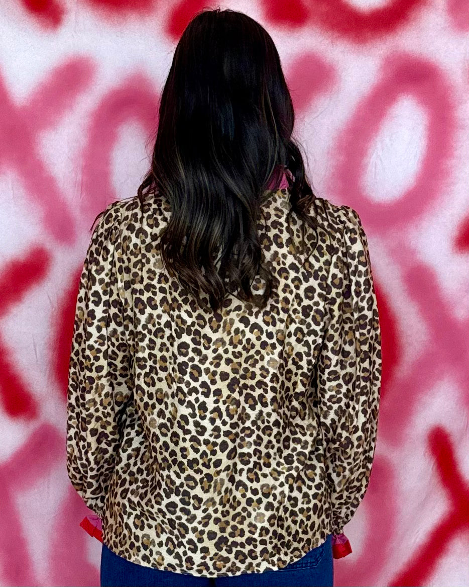 Sensational Situation Leopard Stripe Trim Top-Shop-Womens-Boutique-Clothing