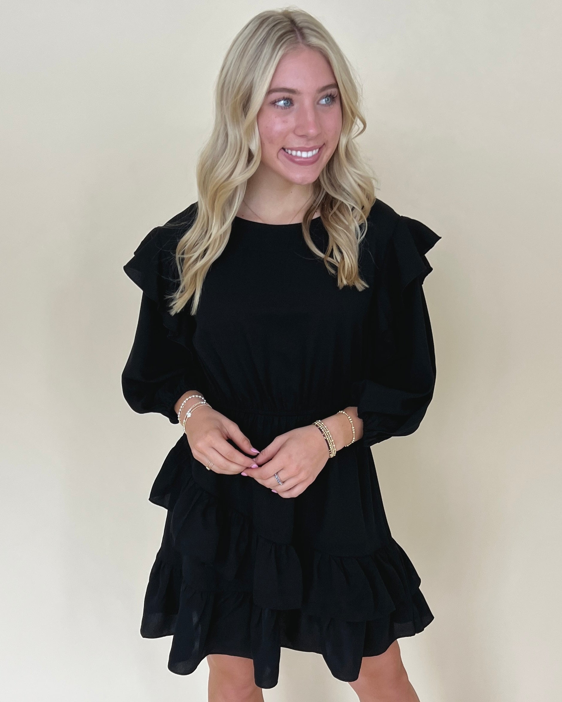 Can't Leave You Black Ruffle Dress-Shop-Womens-Boutique-Clothing